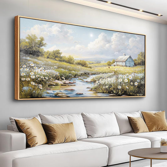 PHAOHUAXM Large Canvas Wall Art For Living Room Wall Decor For Bedroom Flower Watercolour Office Decoration Countryside Scenery Wall Picture Printing Art Painting Home Decor 30x60 In Wood Framed