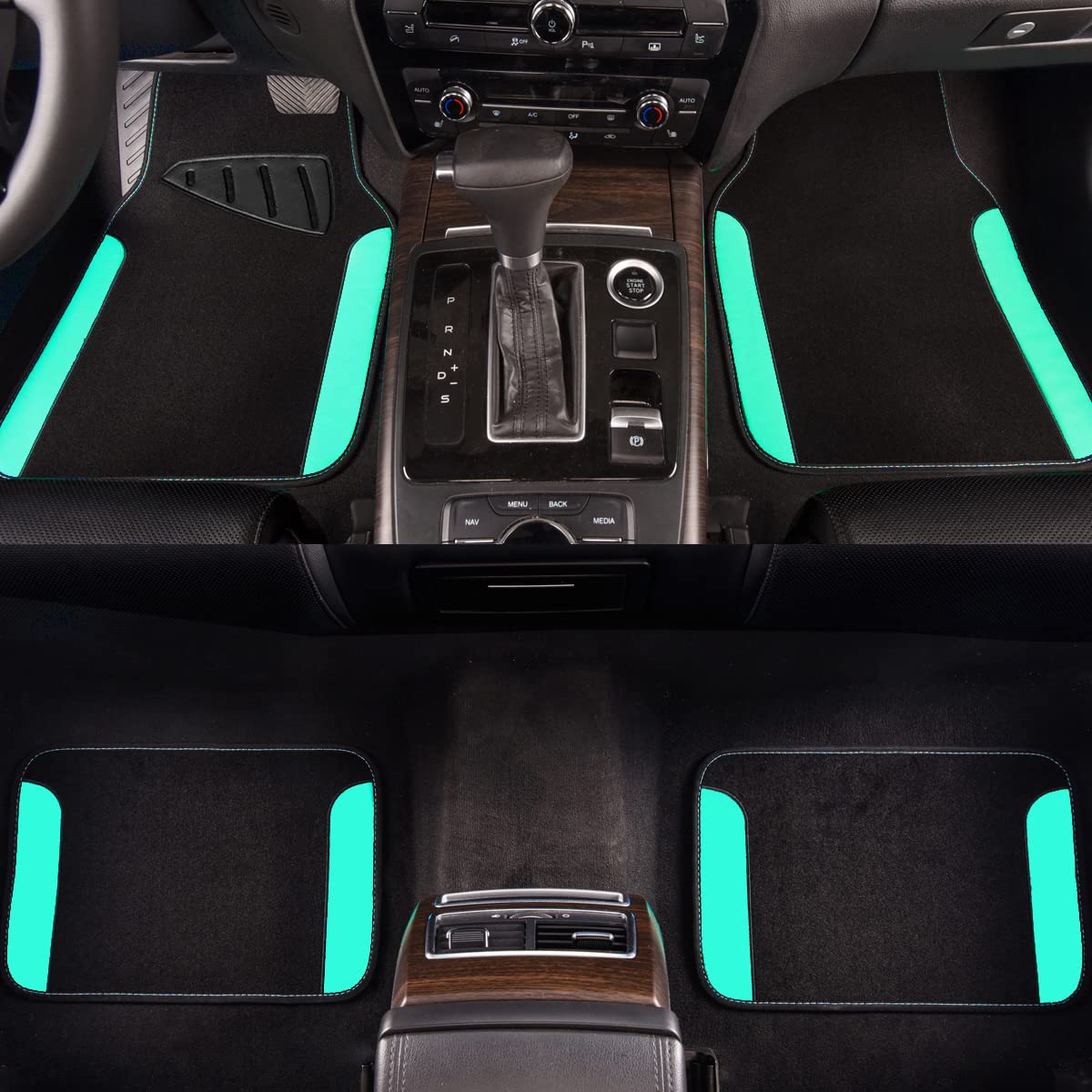 CAR PASS Waterproof Universal Fit Car Floor Mats, Teal Car Mats Fit for SUV,Vans,sedans, Trucks,Set of 4pcs Car Carpet for Women(Black with Mint)