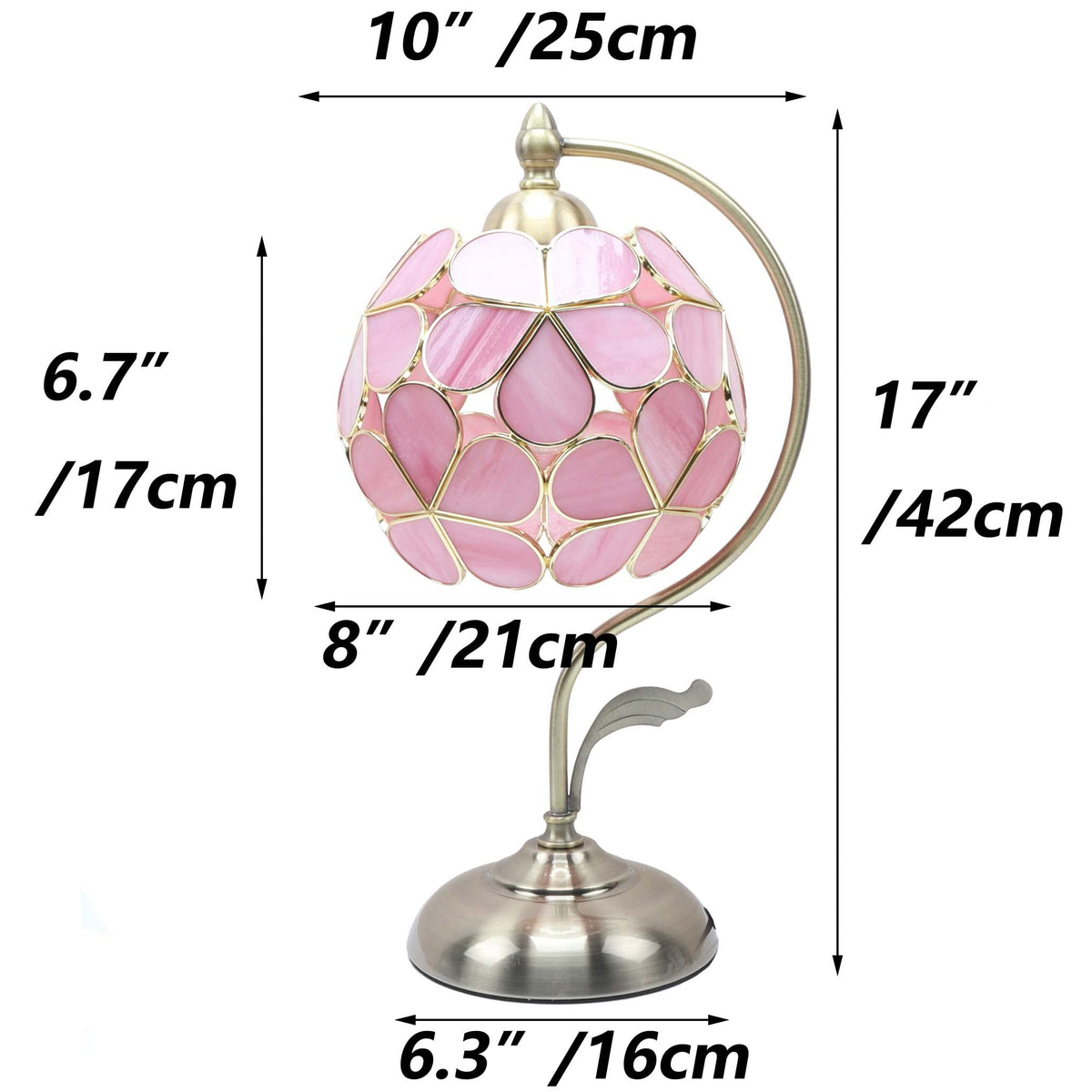 Bieye L10836 Tiffany Style Stained Glass Flower Petal Table Lamp with Brass Base for Home Décor (Pink, 8“ Flower Ball)
