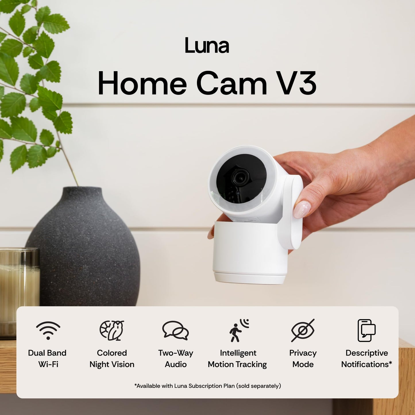 Luna 2K Indoor Cameras for Home Security, 2.4GHz & 5GHz WiFi, 360-Degree Pan-Tilt, Built-in Spotlight, Human Auto Tracking, Siren, Pet/Dog/Baby Camera with Phone app, White (2026 Upgrade Version)