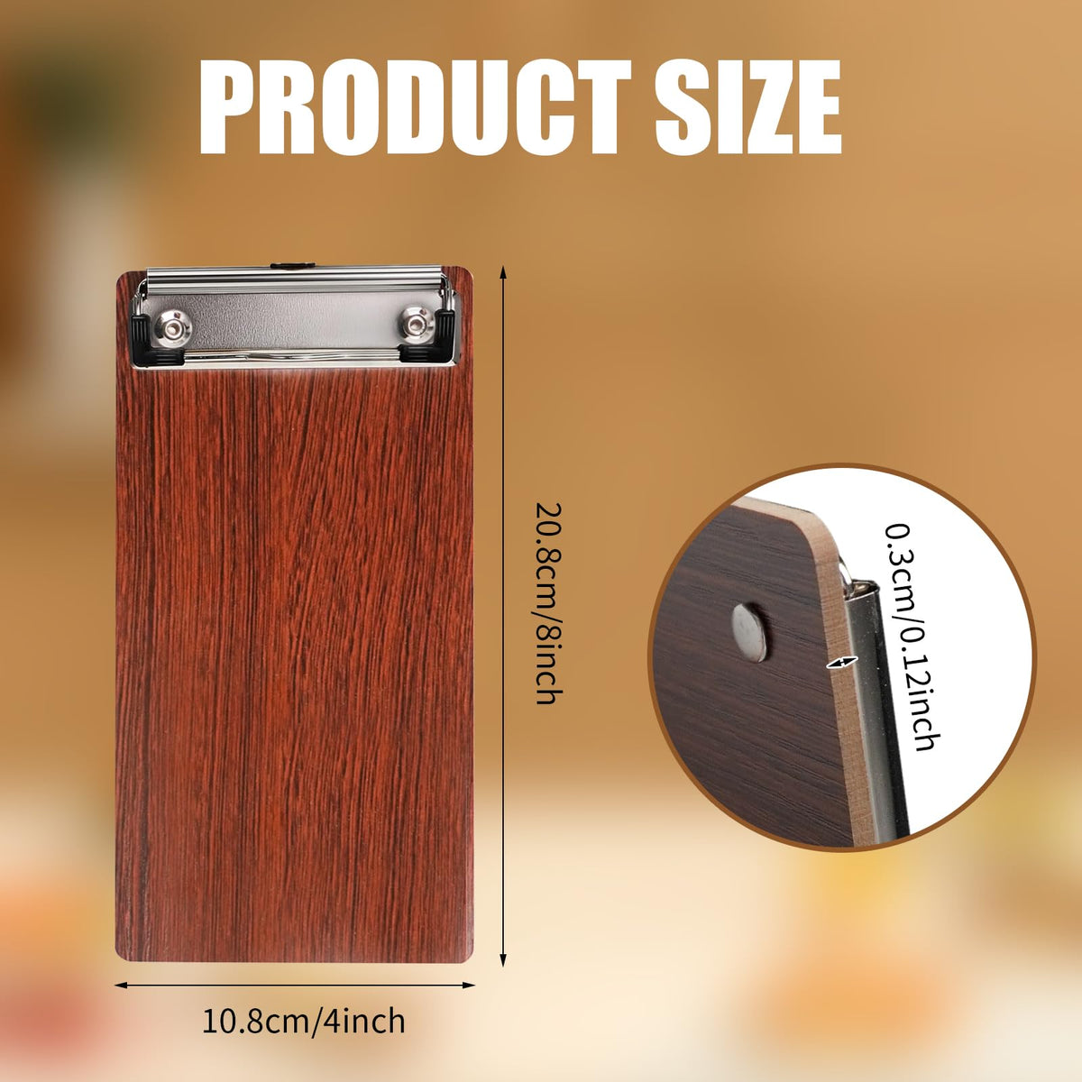 CONEHOY 60 Pcs Mini Wood Clipboard Bulk 8 x 4 '' Check Presenters Clipboard Half Page Small Wooden Clip Receipt Menu Holder for Guest Waitress Restaurants (Coffee)