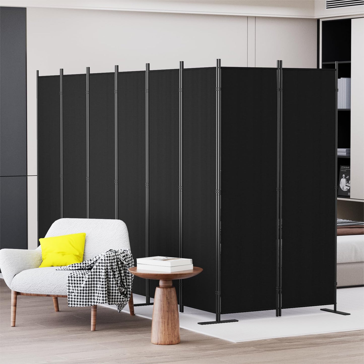 C-Hopetree 8 Panels Room Divider, 6 Ft Tall Indoor Folding Privacy Screen, Portable Partition Separator, Freestanding Separation Temporary Wall for Office, Bedroom, 160" W X 71" H, Black