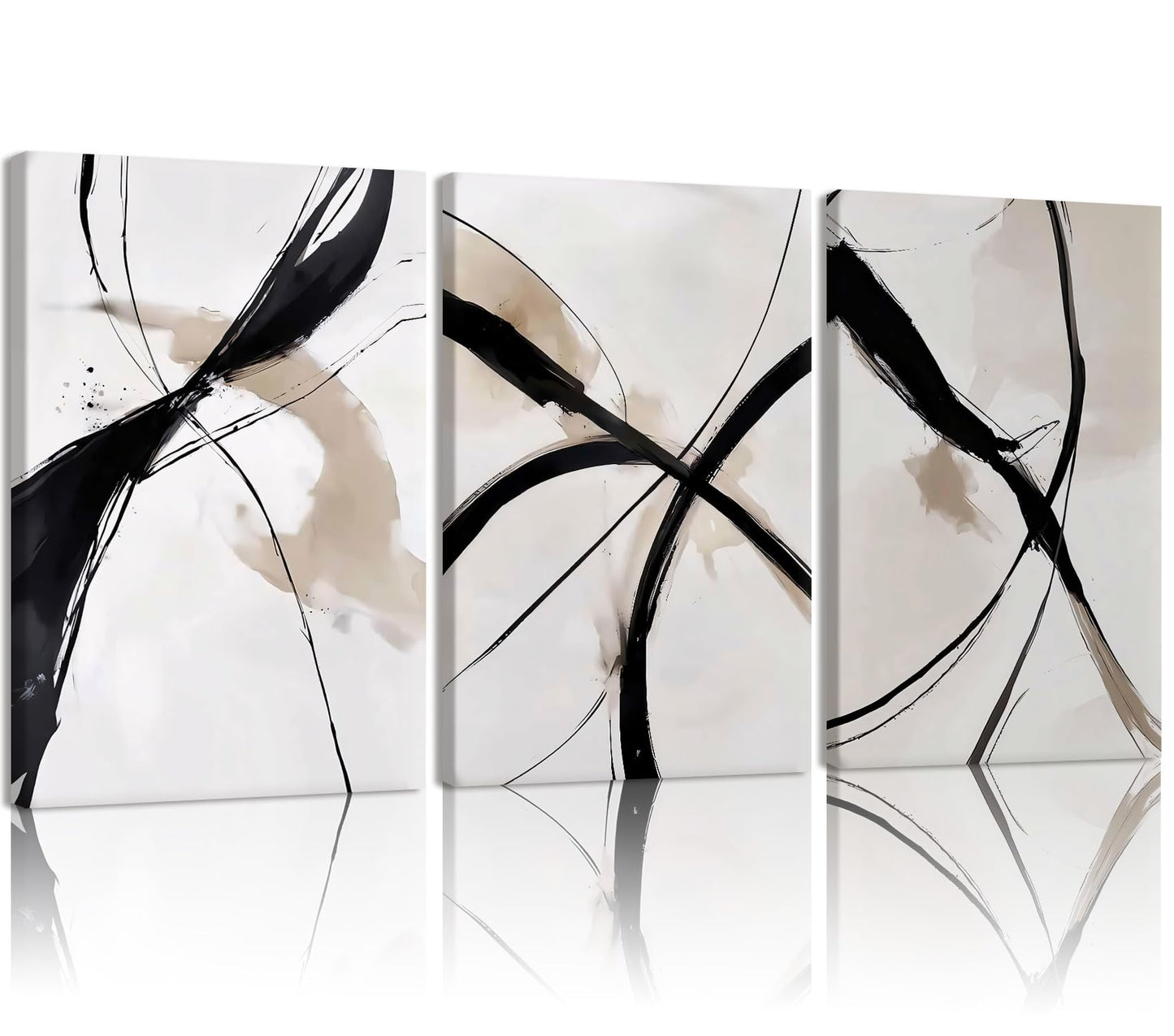 RZIGERNO 3 Pcs Abstract Line Wall Art Modern Minimalist Framed Canvas Prints 12x16 Inch Neutral Black and Beige Wall Decor Posters for Living Room Bedroom Office