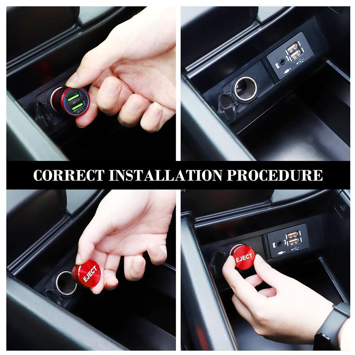 UYYE Cigarette Lighter Plug Billet Aluminum Dustproof Plug, American Flag Button, Car Interior Accessories Fits Most Vehicles and Boats with Standard 12 Volt Power Source, (Red+Black)-E+Blue