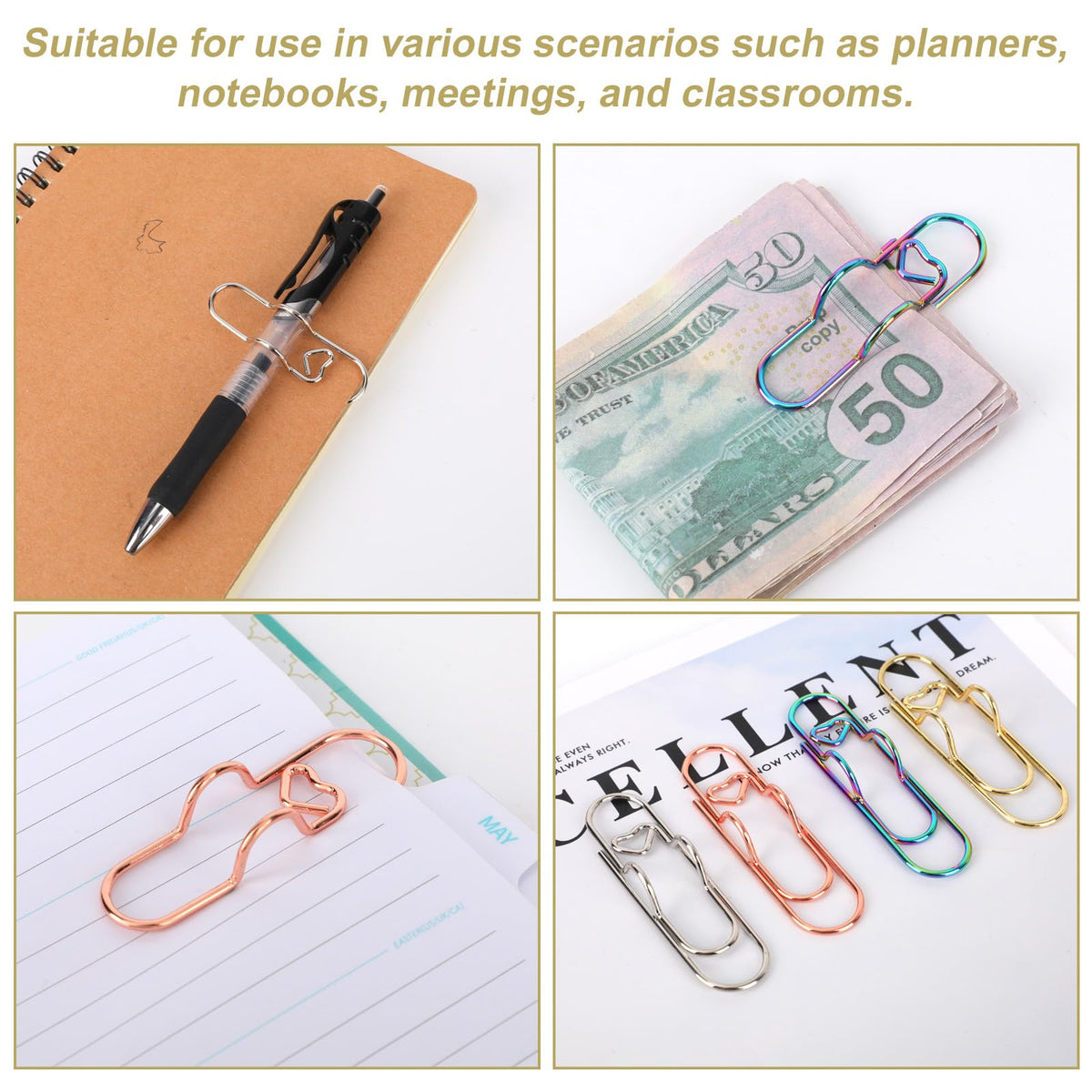 Fukaisu 30pcs Metal Pen Clips for Notebooks, 2 Styles Colorful Paperclip Pen Loop Holders Study Stationery Accessories for Book Journals Planners Office & School Supplies