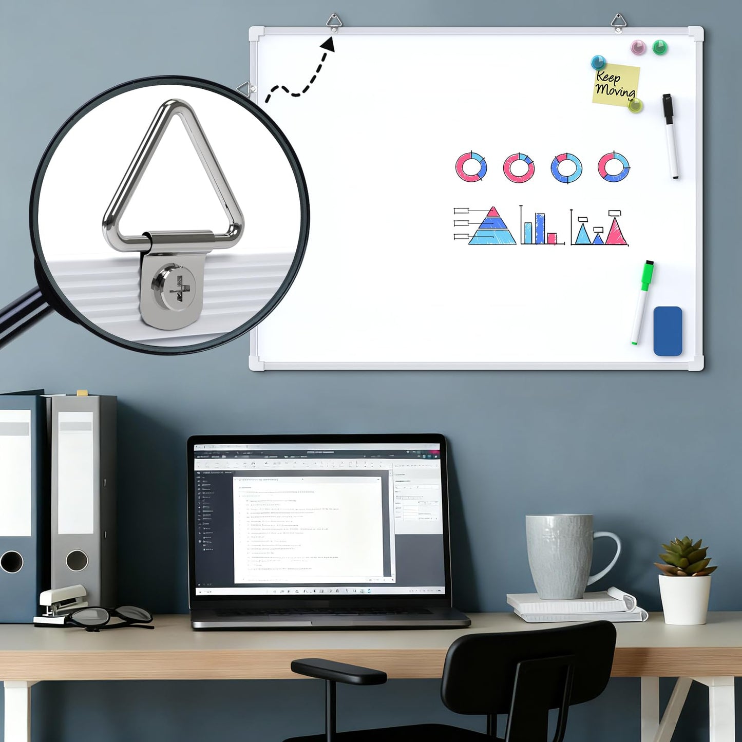 MaxGear Monthly Calendar Whiteboard for Wall, 24" x 18" Double-Sided White Board Calendar with Bulletin Board, Dry Erase Cork Board Combo, Hanging Dry Erase Board for Office Home Kitchen