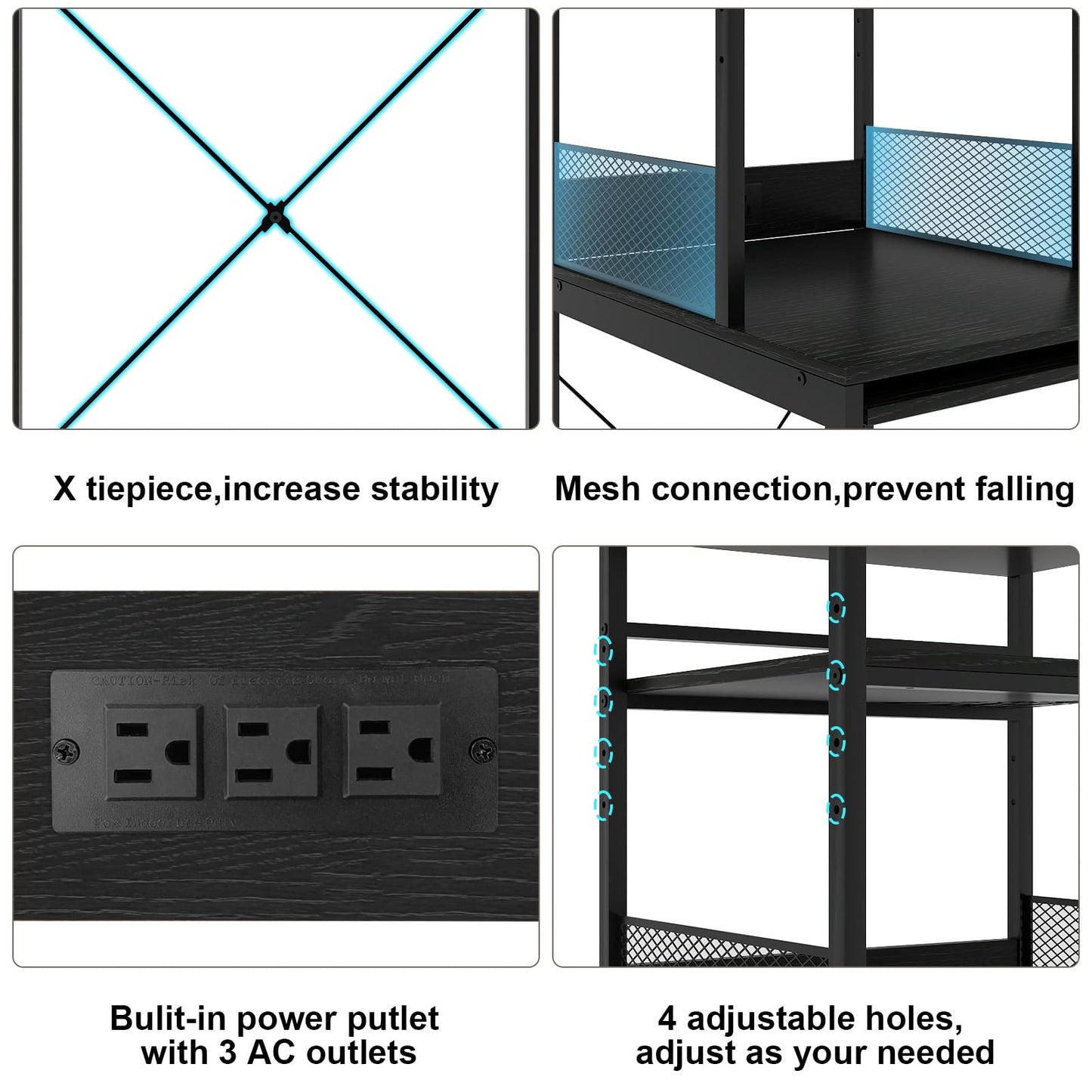 PUNCIA 4-Tier Mini Fridge Stand with Power Outlet & Storage, Coffee Bar Organizer, Refrigerator Cabinet & Microwave Shelf, Bakers Rack for Kitchen, Office, Dorm, Pantry, Apartment (Black)