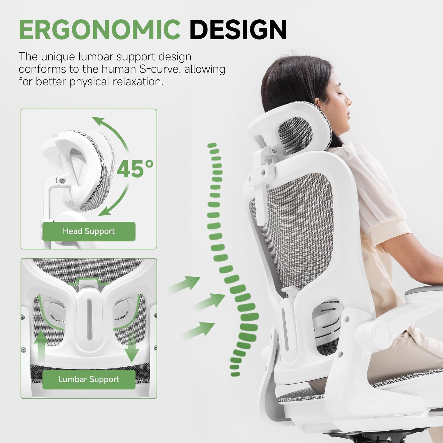 GTPLAYER Office Chair, Home Ergonomic Desk Chair with High Back Mesh, Mesh Office Computer Desk Chairs with Adjustable Lumbar Support, Rolling Work Swivel Task Chairs with 3D Armrests and Headrest