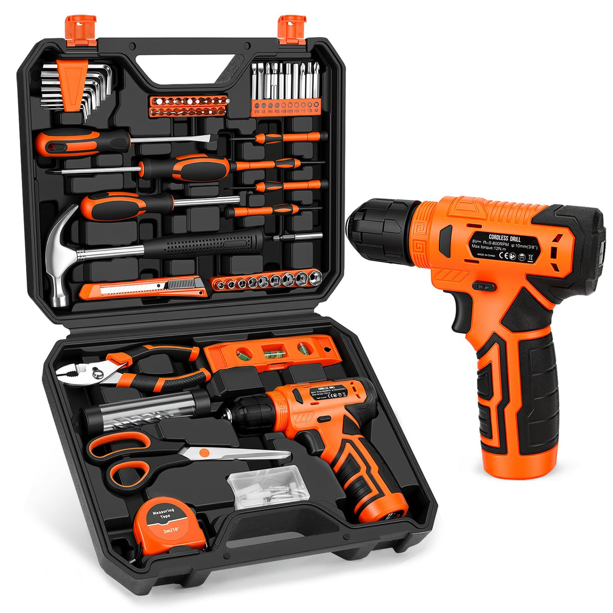 Thatool 139-Piece Tool Set - Tool Kit with 8V Cordless Drill Driver in ToolBox Storage Case, General Household Drill Set for Home Repairs, Handyman, DIY Projects