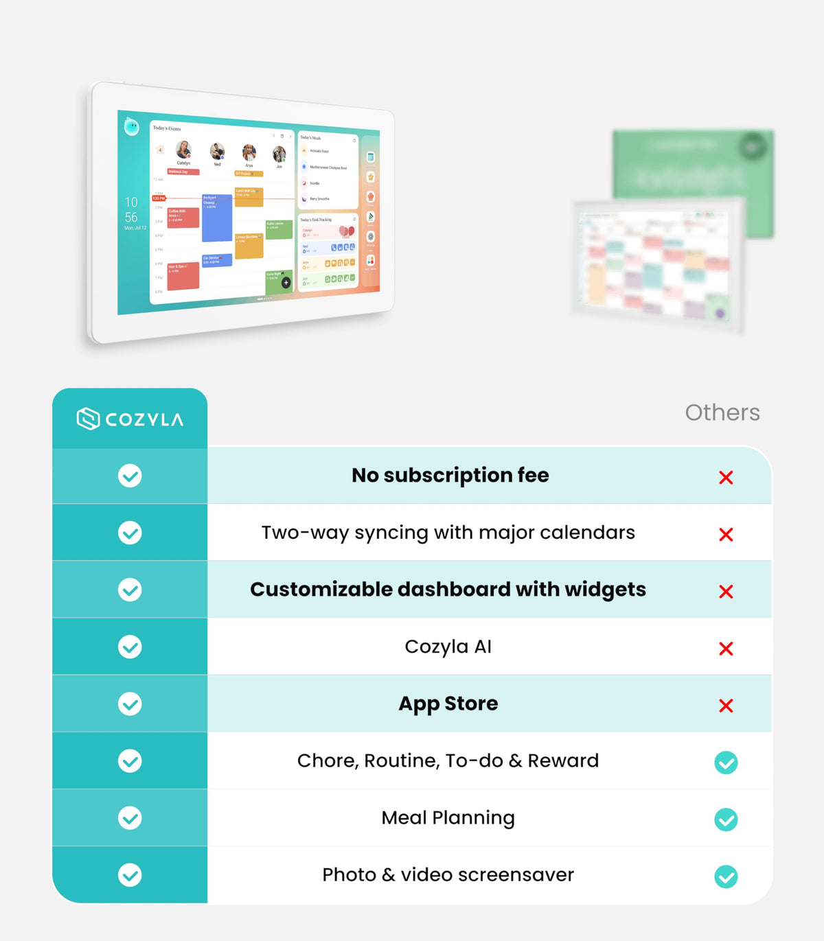 Cozyla Calendar Plus 2: 15.6" Smart Digital Calendar & No Subscription Family Dashboard, Electronic Touch Screen Wall Planner for Family System-Chore Chart, Meal Planner, Support App Store with Stand