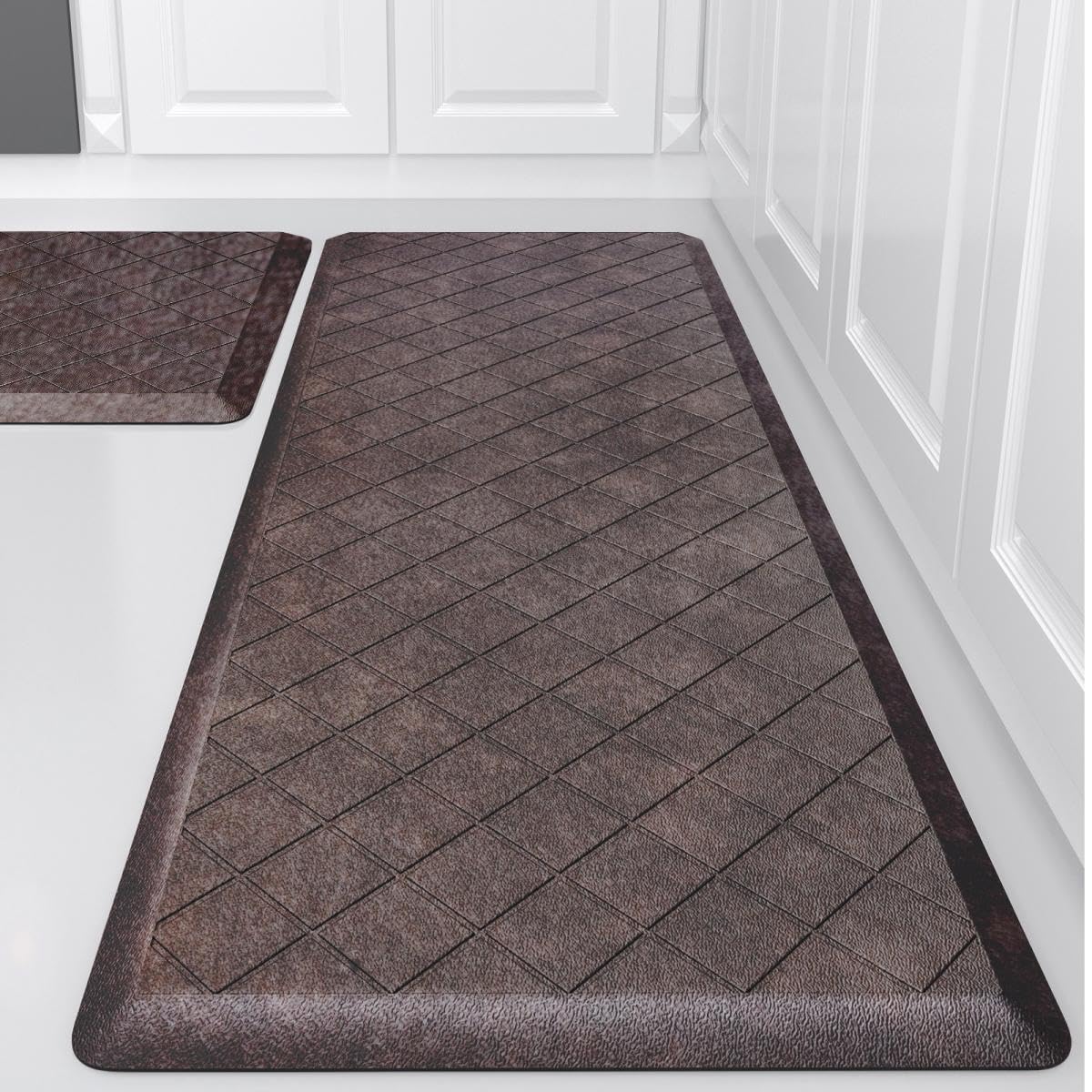 WEZVIX Cushioned Anti Fatigue Mats, Heavy Duty Non-Skid Floor Mats - 1/2 Inch Thick Ergonomic Comfort Foam, Brown