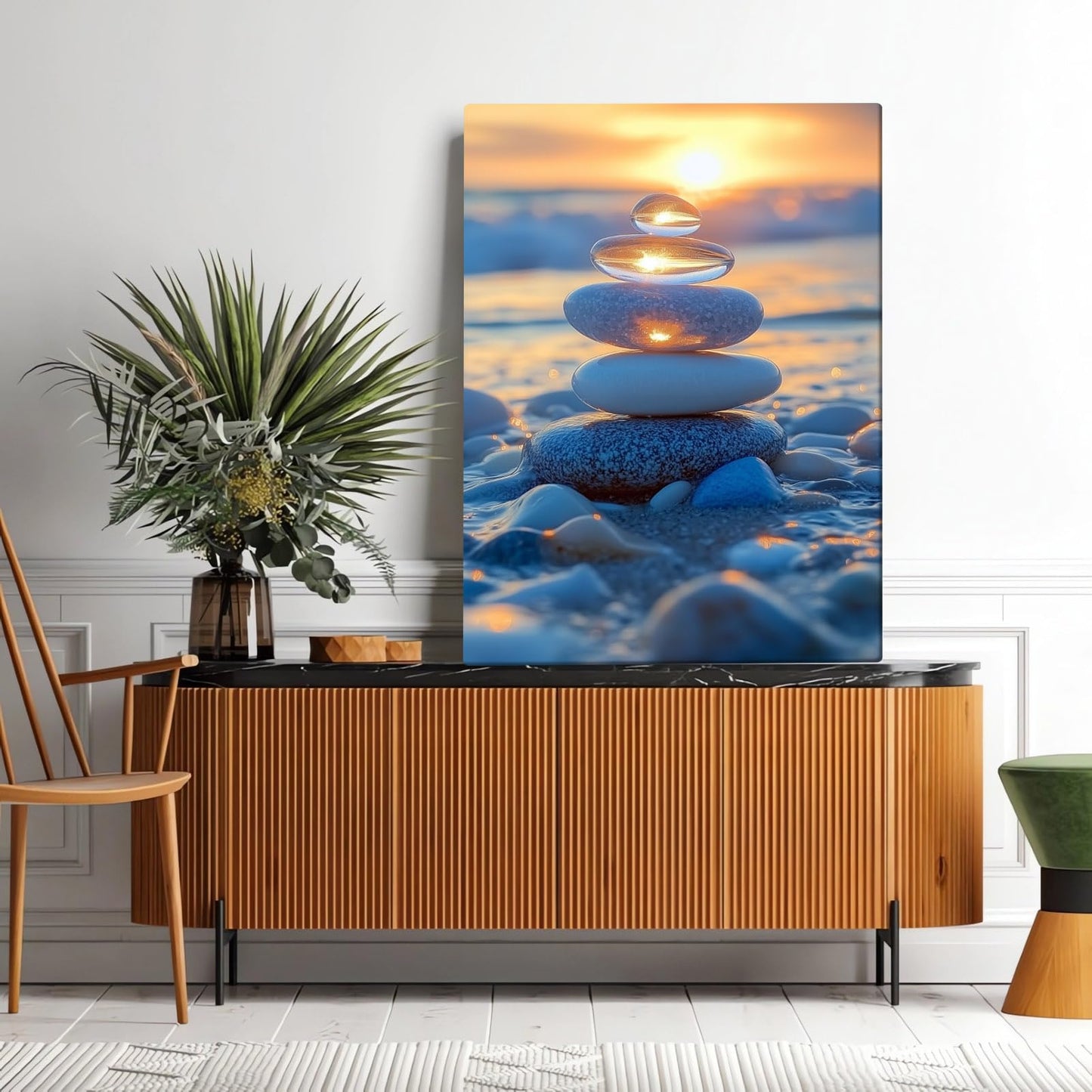 Loitspo Zen Beach Stones Canvas Wall Art, Coast Wall Art, Beach Canvas Printed, Zen and Relaxing Artwork, Beach Theme Pictures Paintings for Living Room (28"x42")