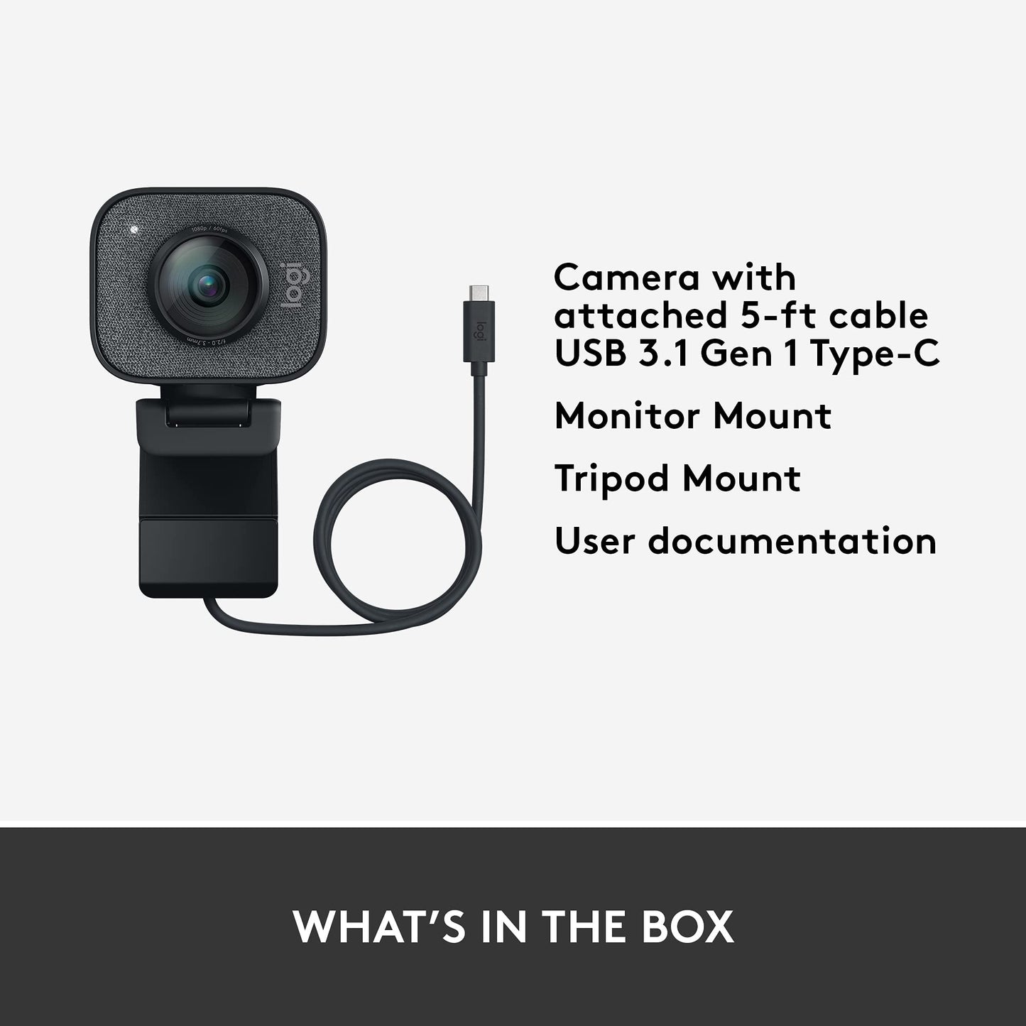 Logitech StreamCam Premium Webcam for Streaming and Content Creation, Full HD 1080p 60 fps, Works with Microsoft Teams, Google Meet, Zoom, Nintendo Switch 2’s new GameChat mode, for PC/Mac – Graphite