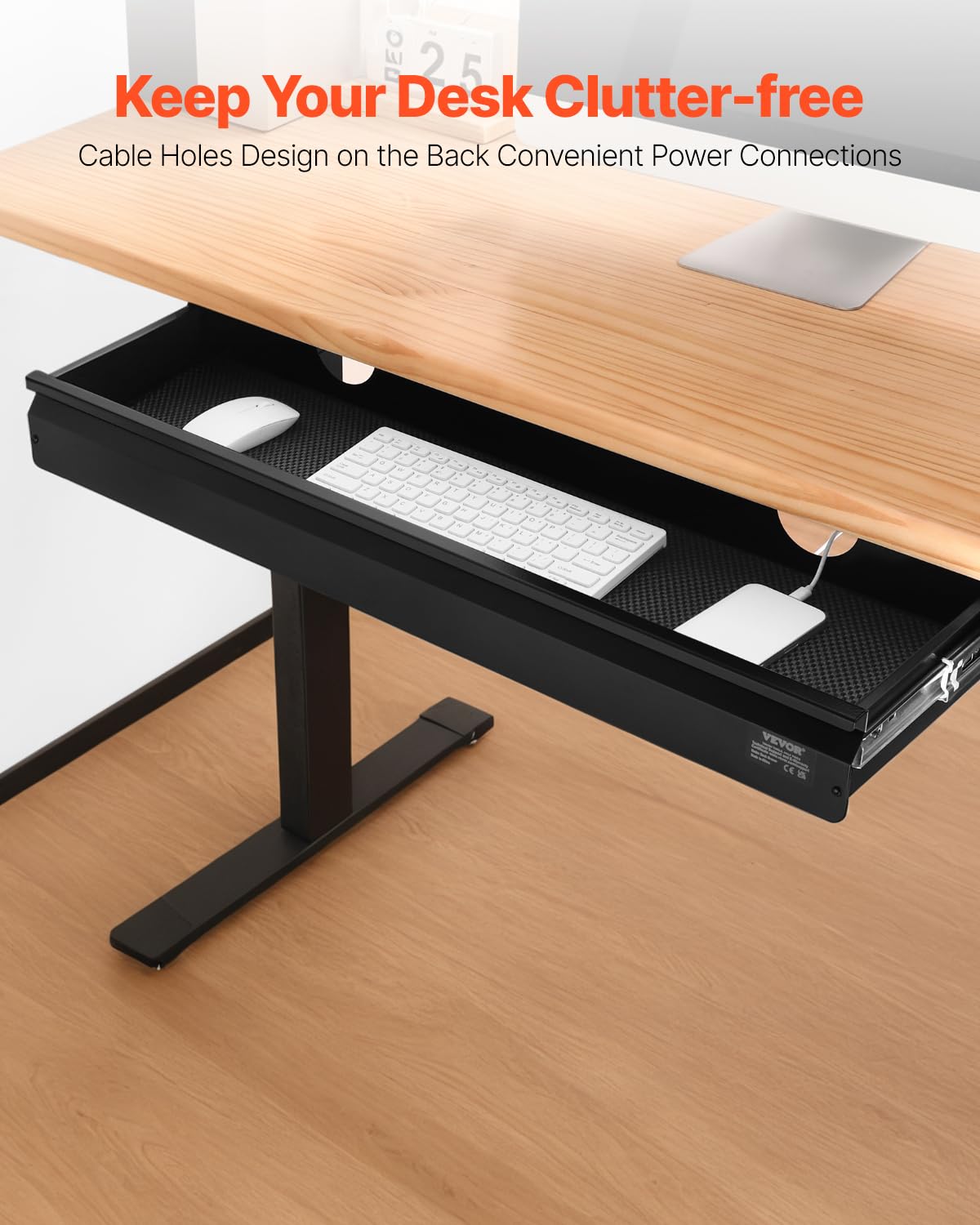 VEVOR Under Desk Drawer Slide Out, 33inch Under Desk Mounted Pull-out Drawer Attachment, Hidden Under Counter Drawers for office Home Sit Stand Workstation, Black
