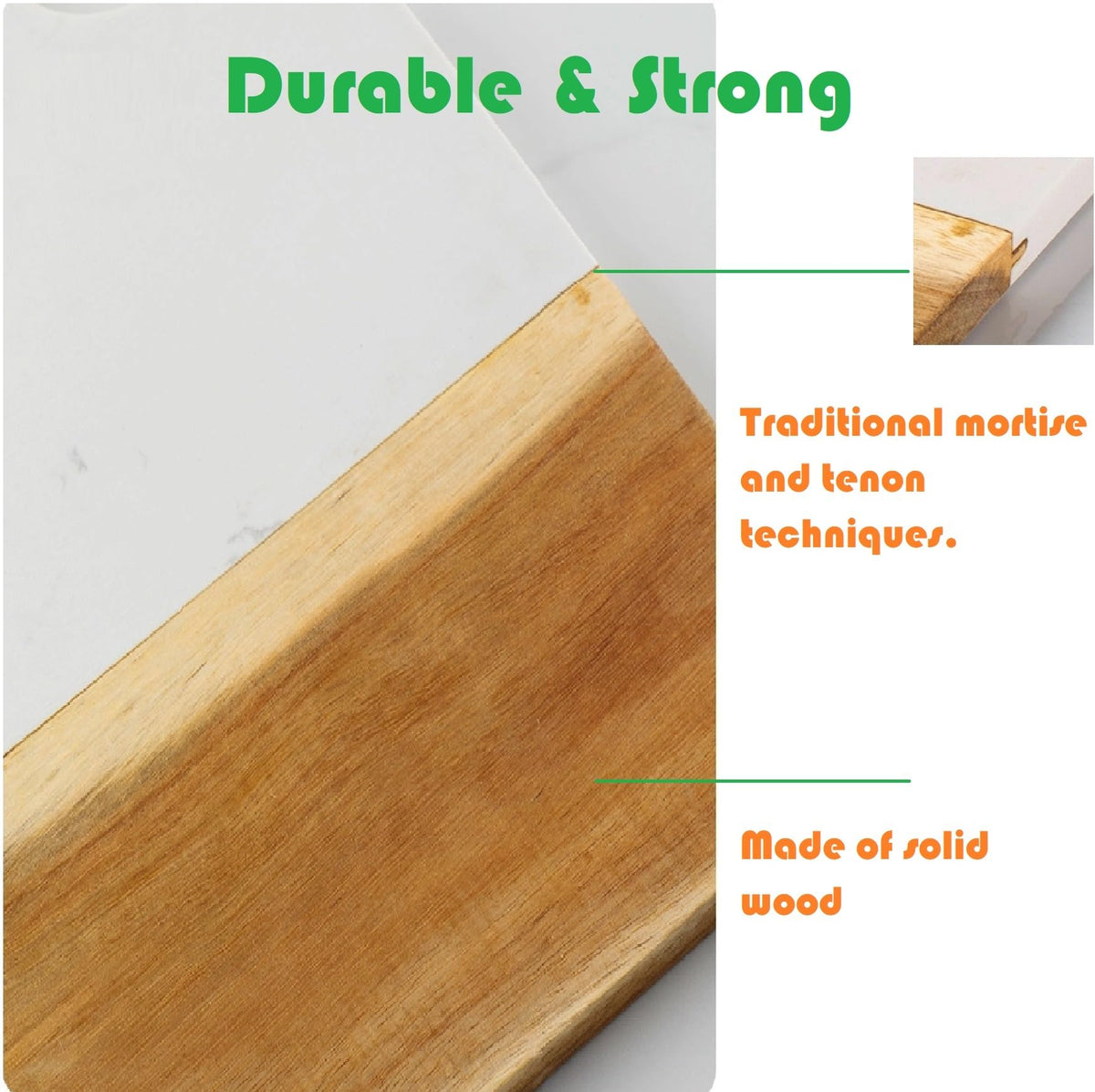 Azauvc Cutting Board with Marble and Natural Wood,Serving Board for Steak Fruits with Handle,Chopping Board for Bread as Serving Trays (White)