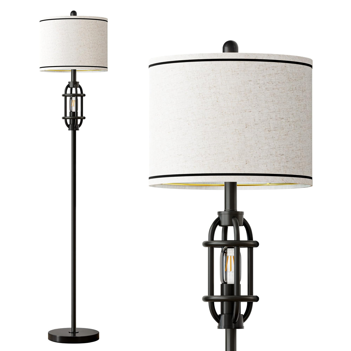 G-SAFAVA 62.5" Floor Lamp for Living Room Industrial Black Standing Tall Lamps for Bedroom Mid Century Modern Corner Floor Lamps for Office Nursery Reading Light Room Lamp, Bulbs Included