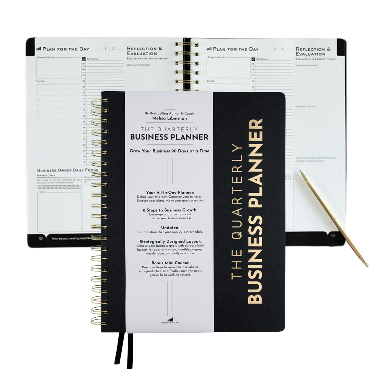 GROWTH ATLAS Daily, Weekly & Monthly Planner – Undated Day Planner & Productivity Planner for Business Owners – 90-Day Goal Organizer System & Planner Notebook for Work – Plan, Execute & Reflect with Clarity for Growth