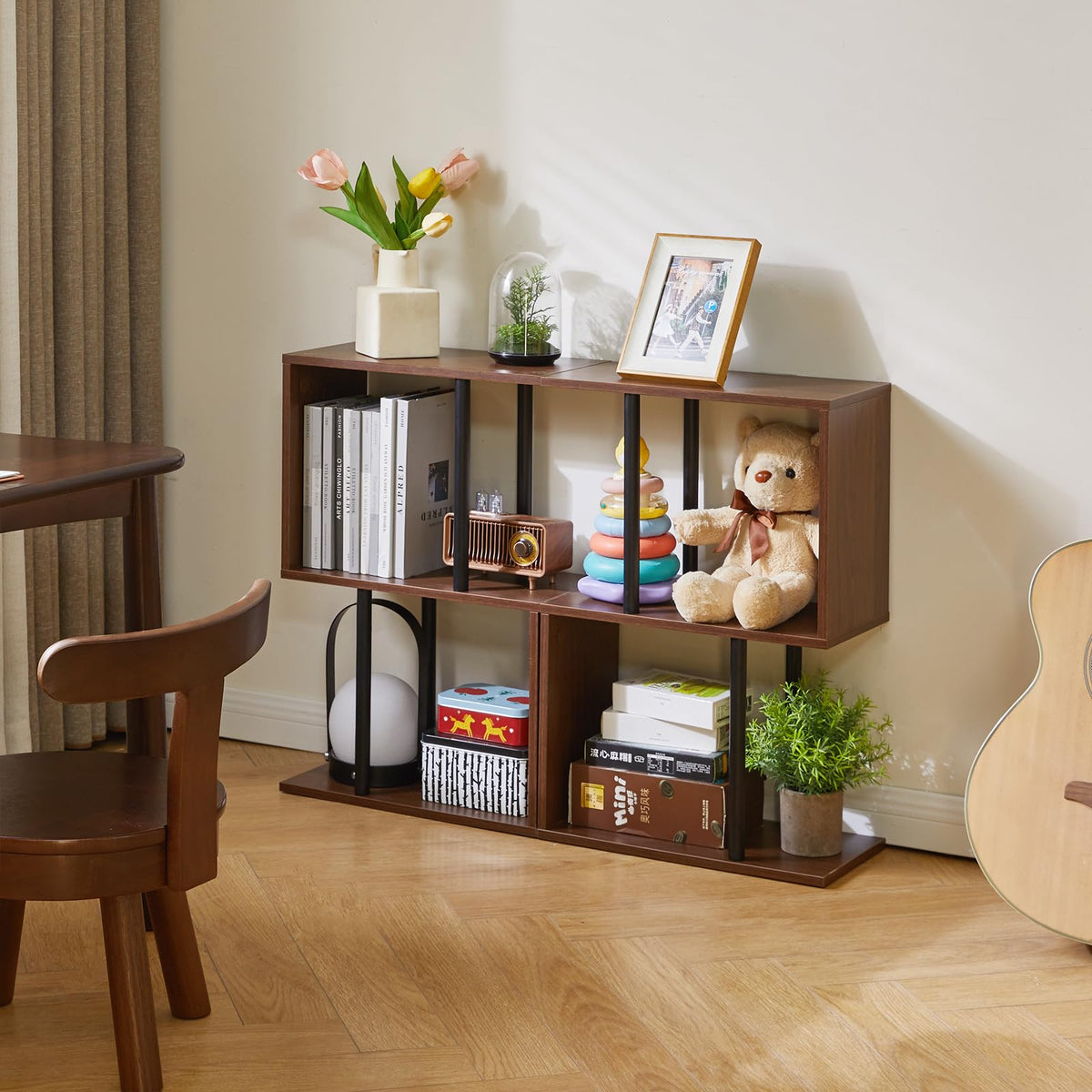 Aibiju S-Shaped Side Table, 3-Tier End Table with Open Storage Shelves, Non-Slip Feet, Modern Style Nightstand, Narrow Side Table for Small Space Living Room Bedroom Light Walnut YD-ST003LW