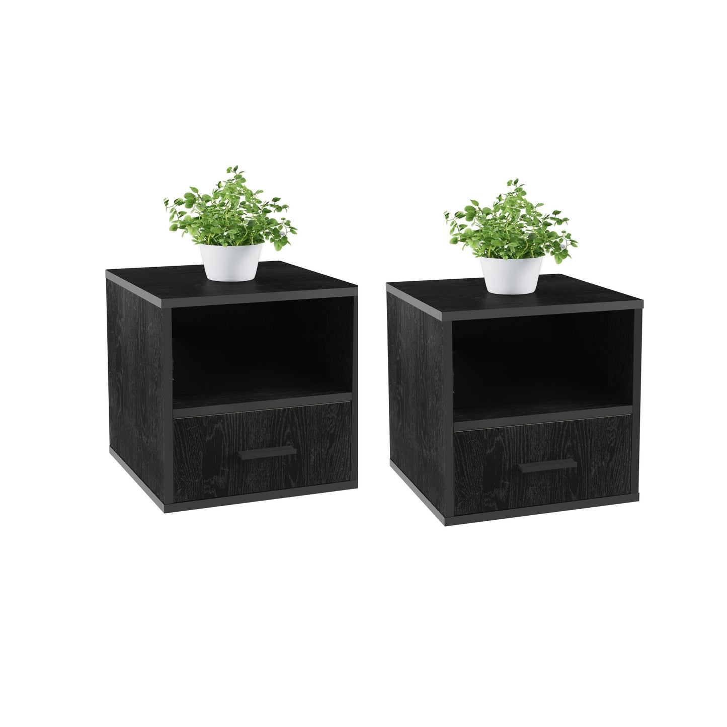 Lavish Home End Stackable Contemporary Minimalist Modular Cube Accent Table with Drawer for Bedroom, Living Room or Office, 16.25 x 15.75 x 15.75 in, Black