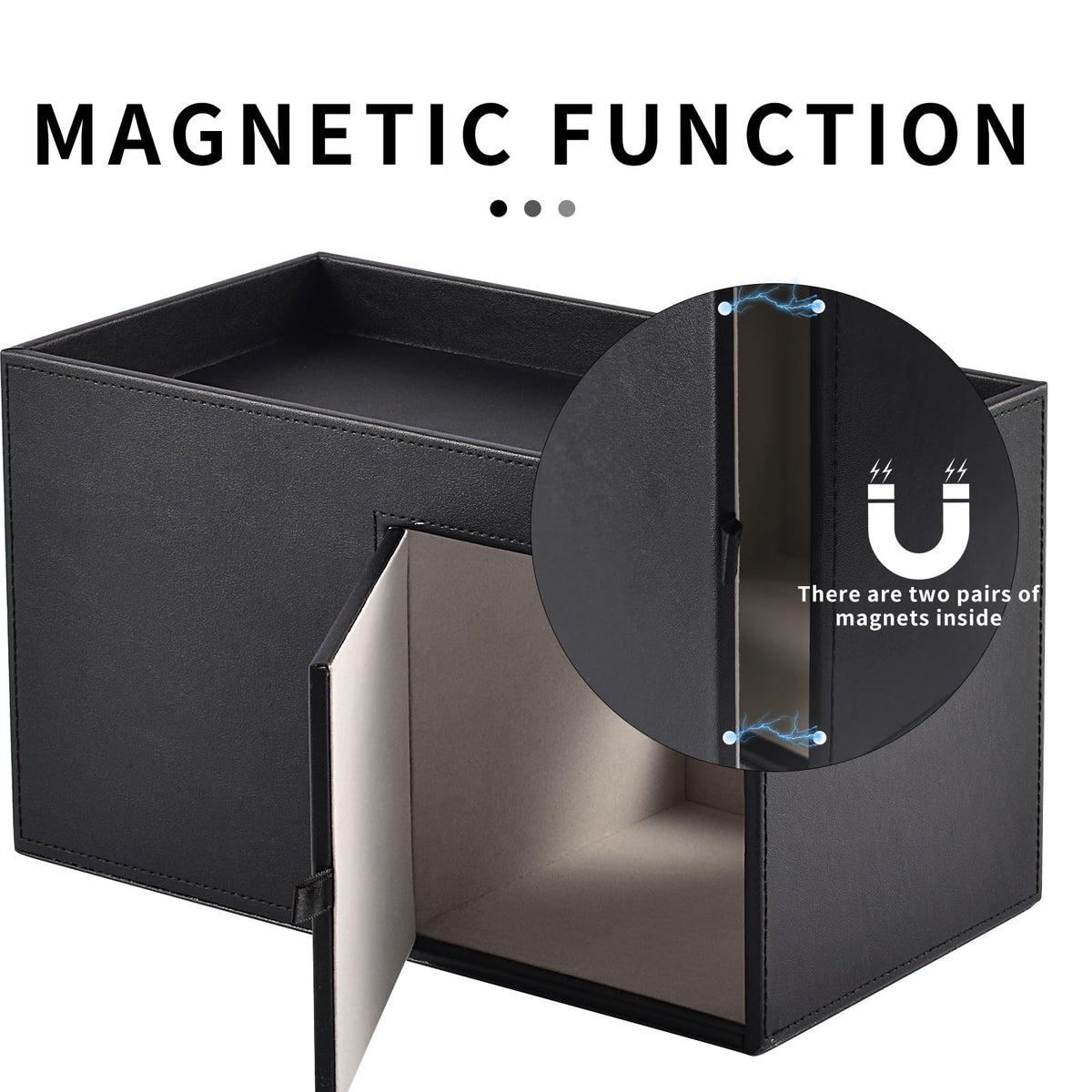 RHCSZ Square Tissue Box Cover with Drawers,Tissue Box Holder with Storage Tray, Makeup Organizer and Desk Organizer,Tissue Holders Decorative for Bathroom Vanity NightStand Dressing Table (Black)