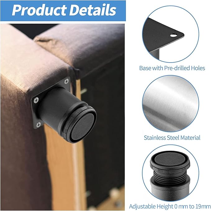 6 Inch Metal Furniture Legs Stainless Steel Adjustable Legs Black Metal Legs
