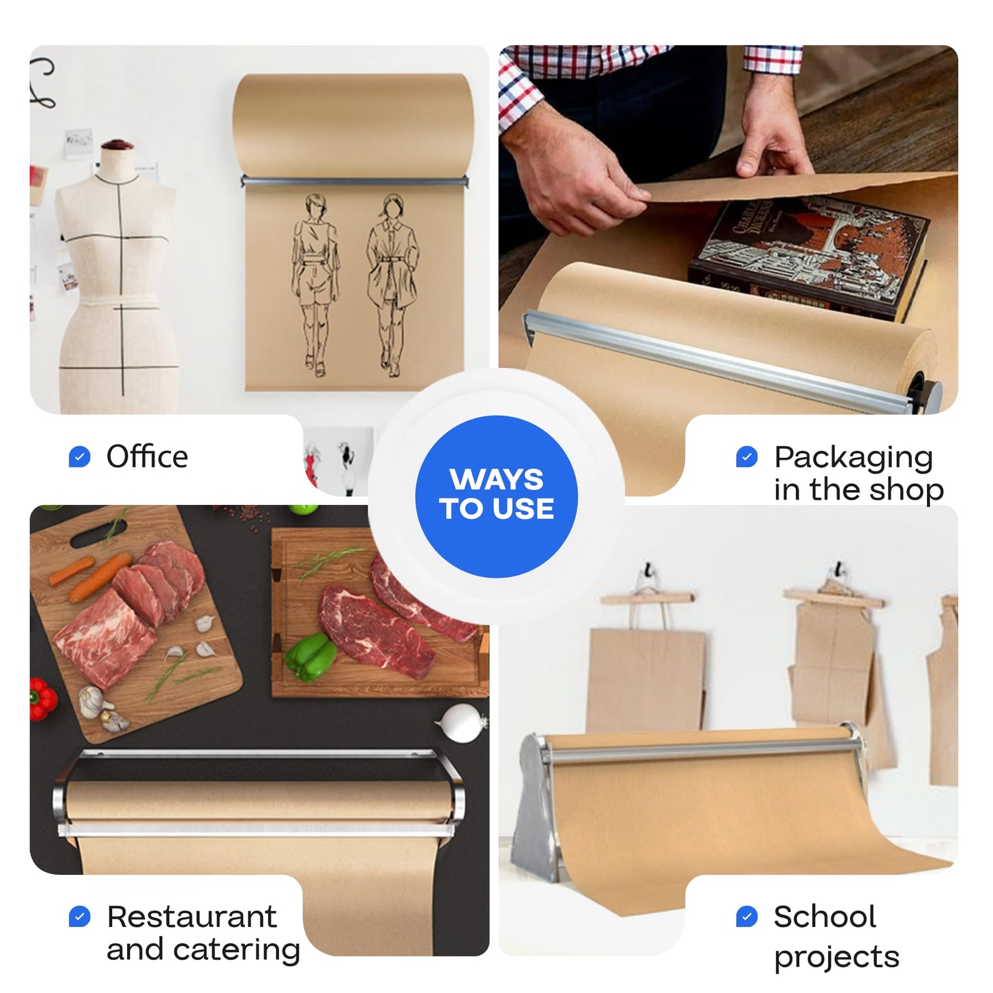IDL Packaging 24" Kraft Paper Roll Dispenser & Cutter for Rolls up to 24" Wide and 9" in Diameter – Tabletop Reinforced Steel Paper Holder with a Cutter – for Kraft and Butcher Paper