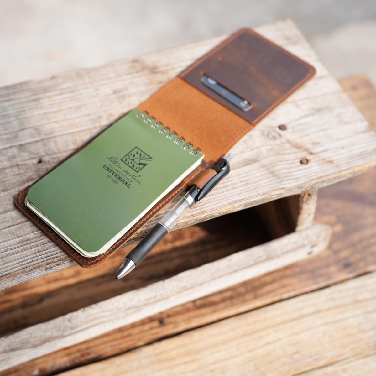 JJNUSA Genuine Leather Notepad Cover For Mini Pocket Notebook 3" X 5", Leather Cover For Rite In The Rain Top-Spiral Notebook,Travel Index Cards 3 x 5 Cover Holder Jotter 3" x 5" (Brown2)