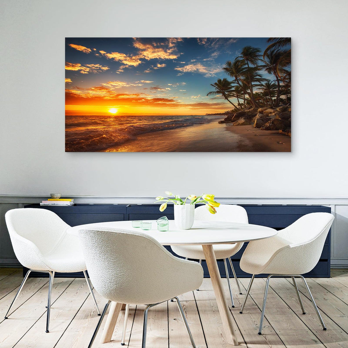 DZL Art S74798 Canvas Painting Print Paradise Tropical Island Beach with Palms Photograph Print Nature Pictures Wall Art Canvas Prints Painting for Living Room Bedroom Decor Office Wall Decor