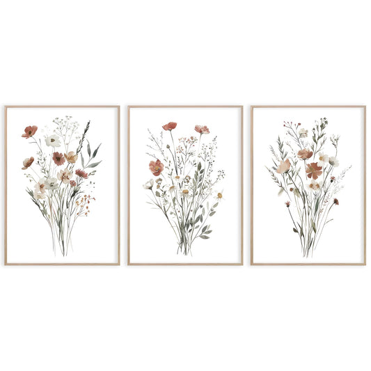 Watercolor Flower Poster Minimalist Botanical Wall Art Boho Botanical Wall Decor Vintage Floral Art Set Of 3 Neutral Wildflower Print 12x16Inch UnFramed for Office Kitchen Bedroom Bathroom Apartment