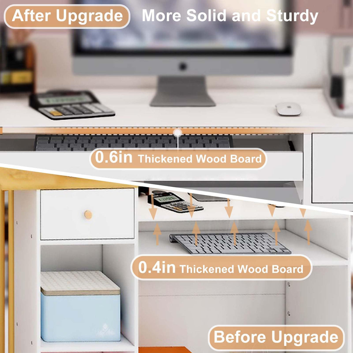 Reception Desk, Reception Counter with Drawers and Storage Shelves, 39 inch Retail Counter for Checkout with Cable Grommet, Suitable for Salons, Beauty, Clothing Stores,Thickened Wooden Board