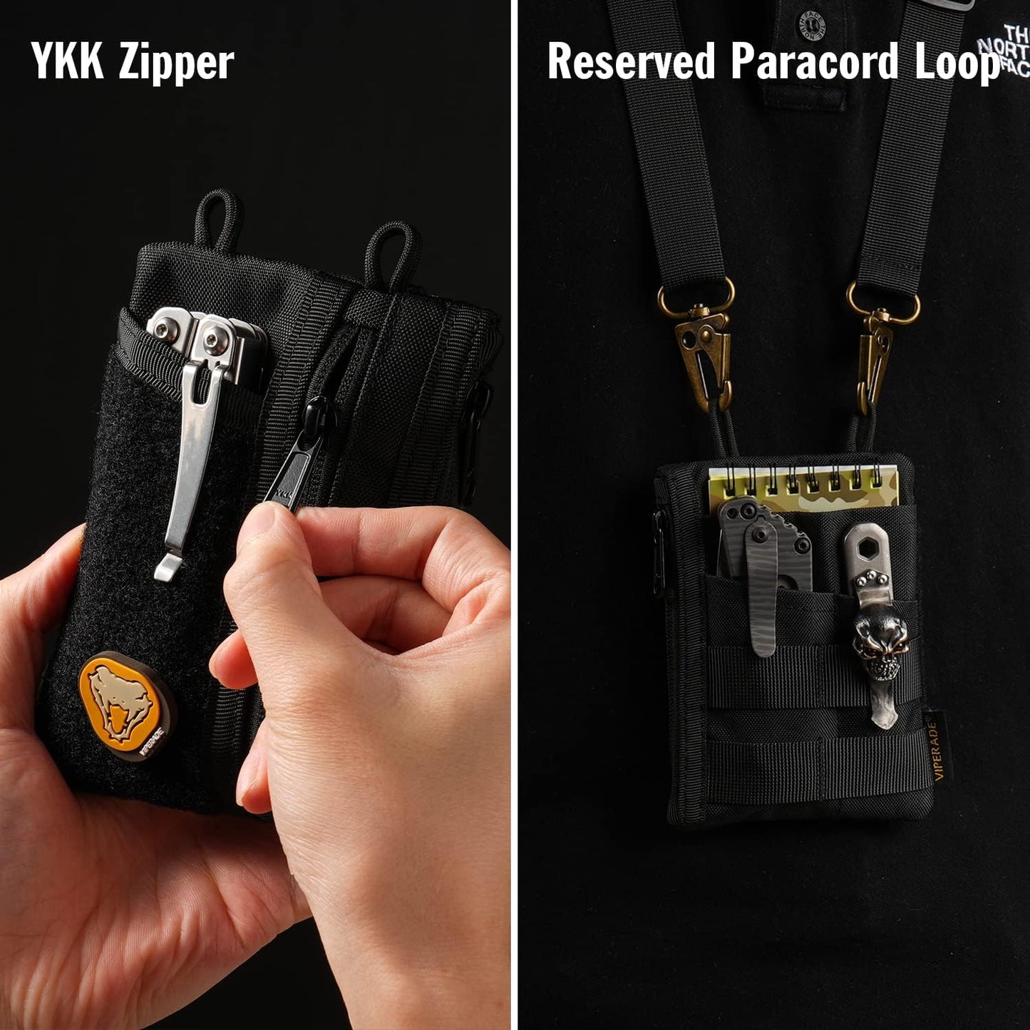 VIPERADE VE18 EDC Pouch, Pocket Organizer for Men, EDC Pocket Organizer, 3 Slots with 2 Zipper Pockets, Multitool Pouch (Black)