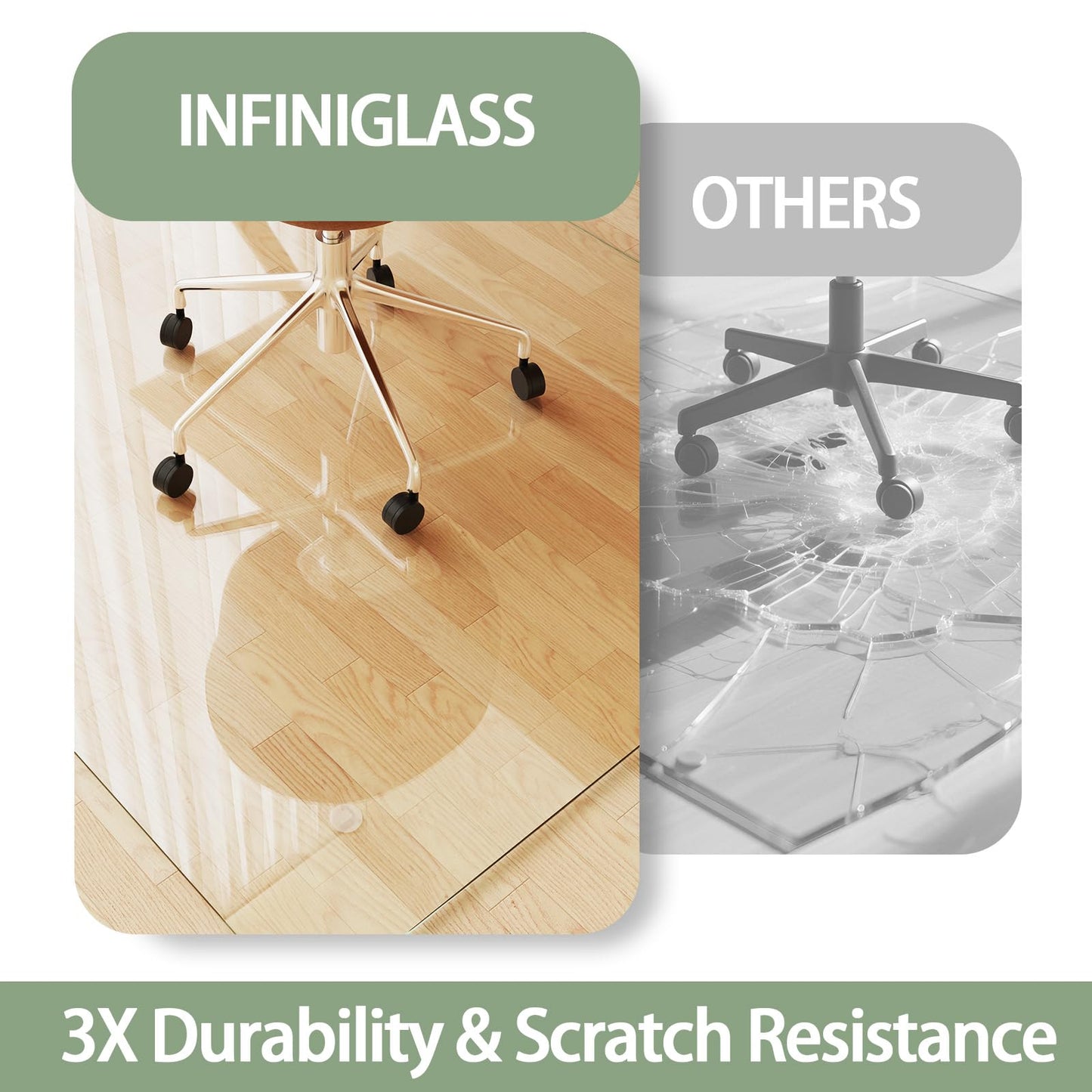 InfiniGlass Tempered Glass Chair Mat 80"x40" – Ultra-Clear Office Chair Mat for Hardwood Floors & Low-Pile Carpets – Heavy-Duty 0.2" Scratch-Resistant Surface with Non-Slip Pads – Supports 1,000 lbs
