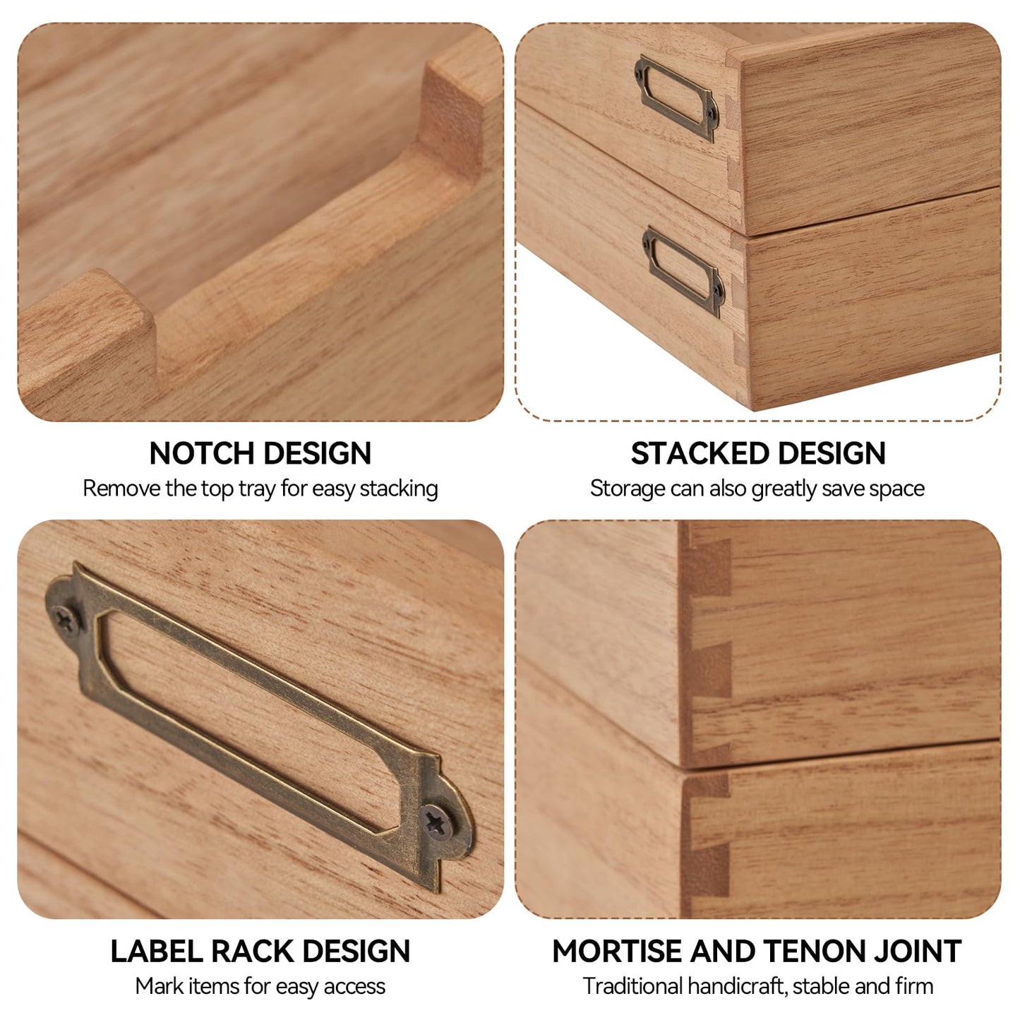 KIRIGEN Wood Desk Organizer Set of 2 Stackable Paper Tray Desktop Document Storage Wooden Letter Trays 2TTP-NA