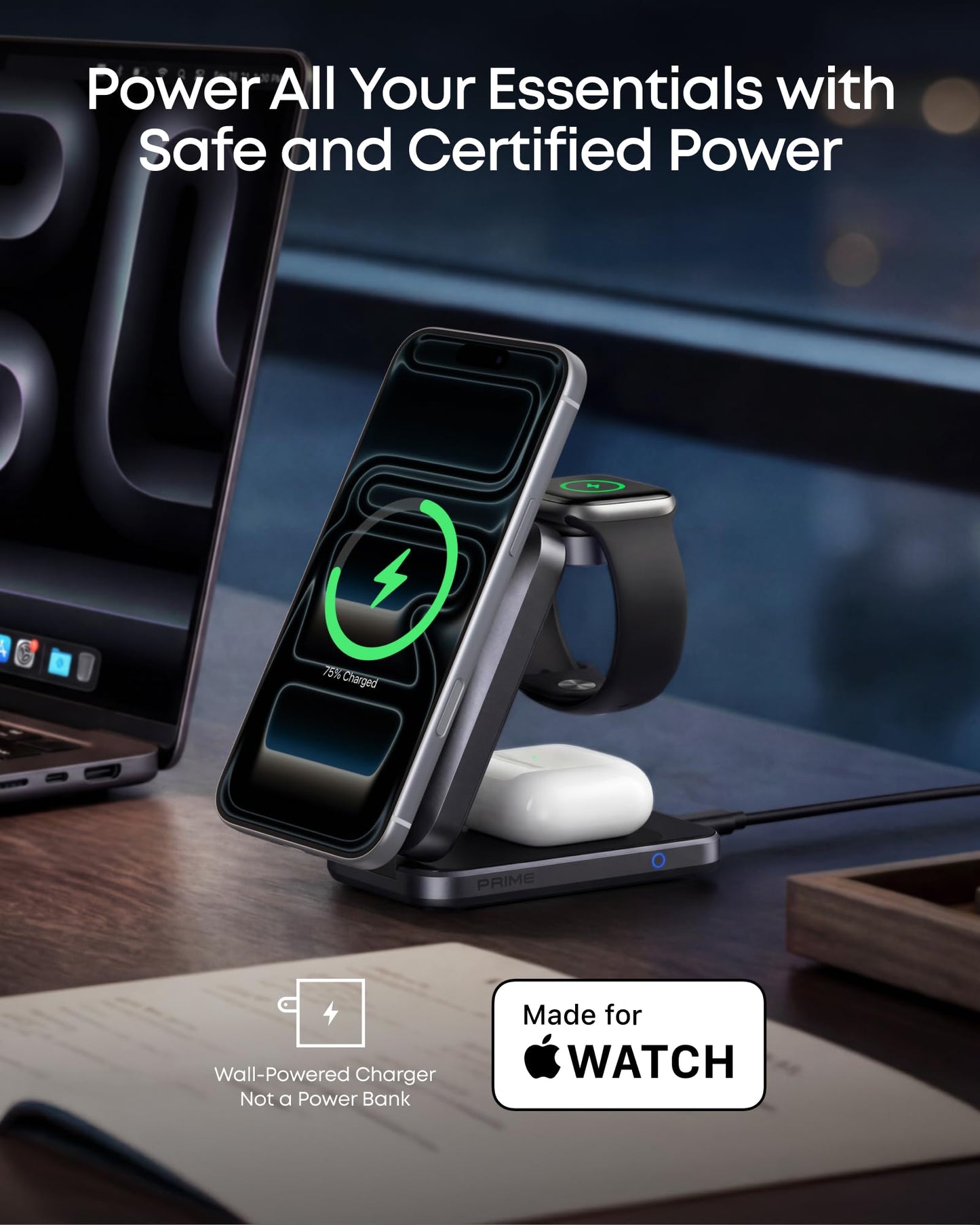 Anker Prime 3-in-1 Charging Station, AirCool Wireless Charger, Qi2 25W Certified Palm-Sized Foldable MagSafe Charger Compatible with iPhone 17, Apple Watch, AirPods (Non-Battery, with Adapter)