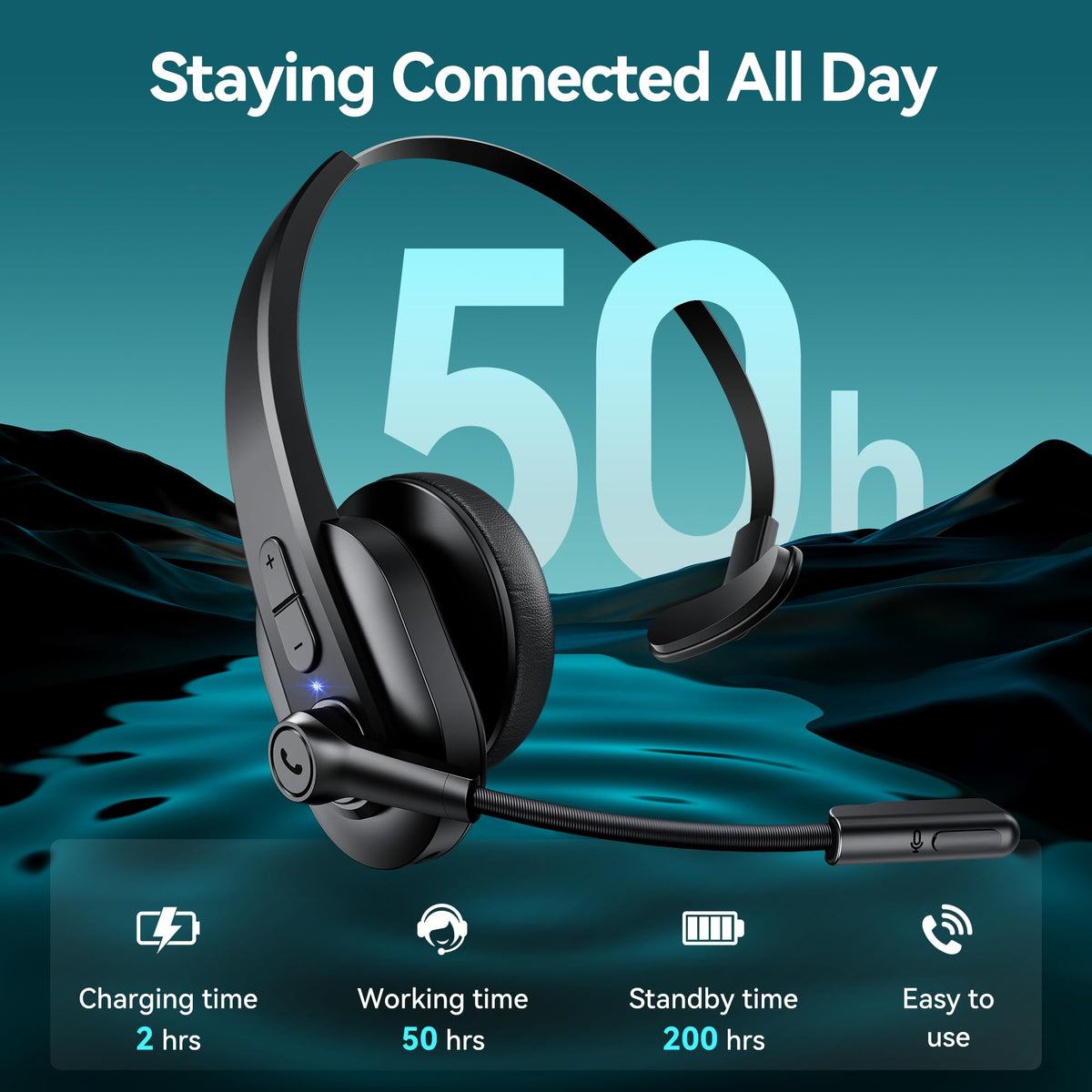 Sarevile Bluetooth Headset with USB Dongle for Computer, Single-Ear Wireless Headset with Noise Cancelling Microphone for Office & Truckers, Bluetooth V5.2 with Mute Button for Work