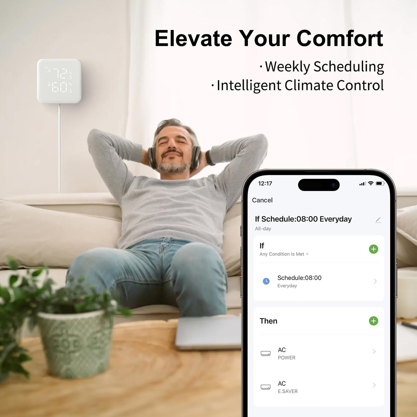WOOX Smart Air Conditioner & Heater Pump Controller, WiFi IR Remote Control for Mini Split AC, Portable & Window AC, Temperature and Humidity Automation Controllers, Compatible with Alexa/Google