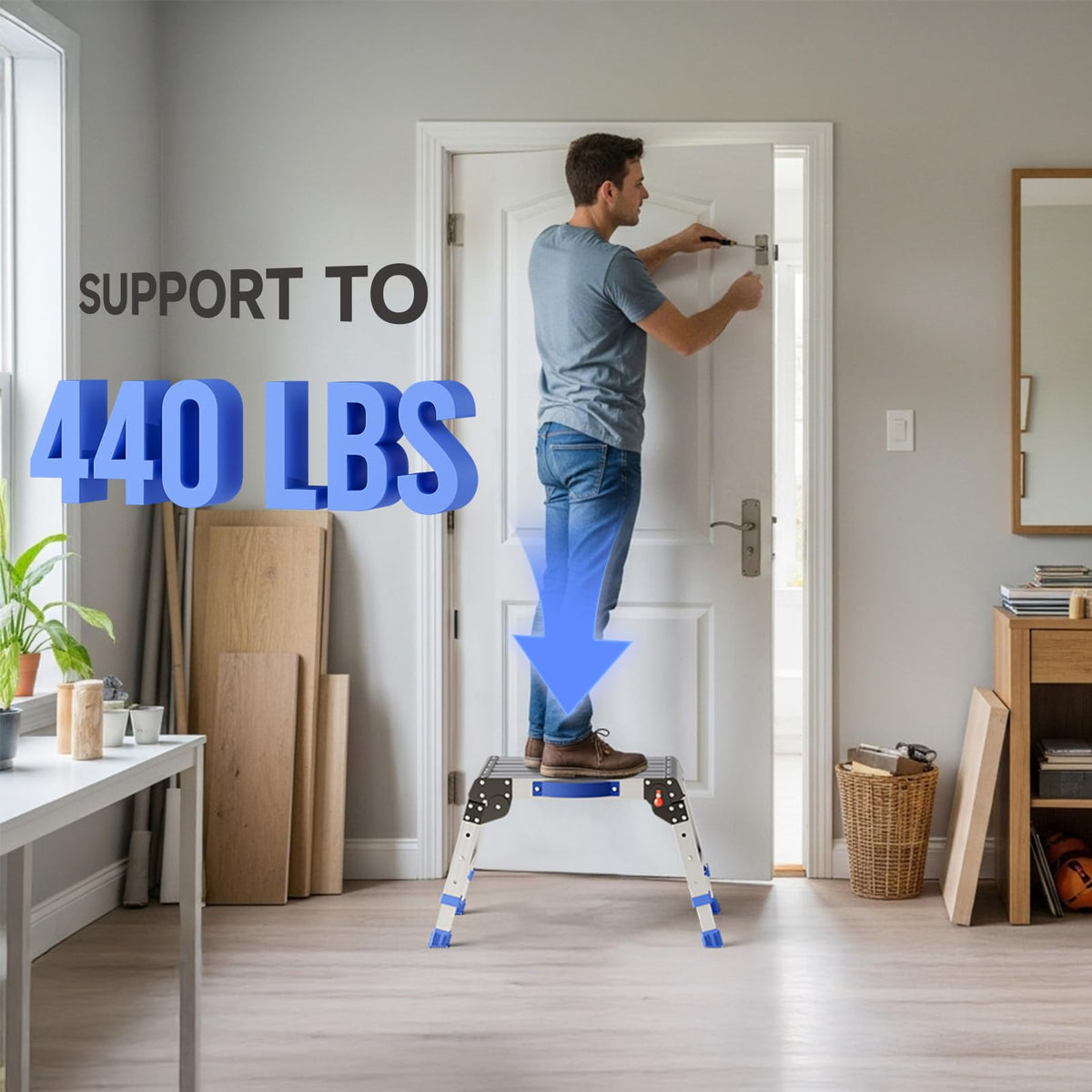 Loyoda Folding Step Stool for Adults, Aluminum Work Platform Adjustable Height, Lightweight and Durable Portable Outdoor Aluminum Step Stool Foldable, Maximum Load Capacity of 440 Pounds.