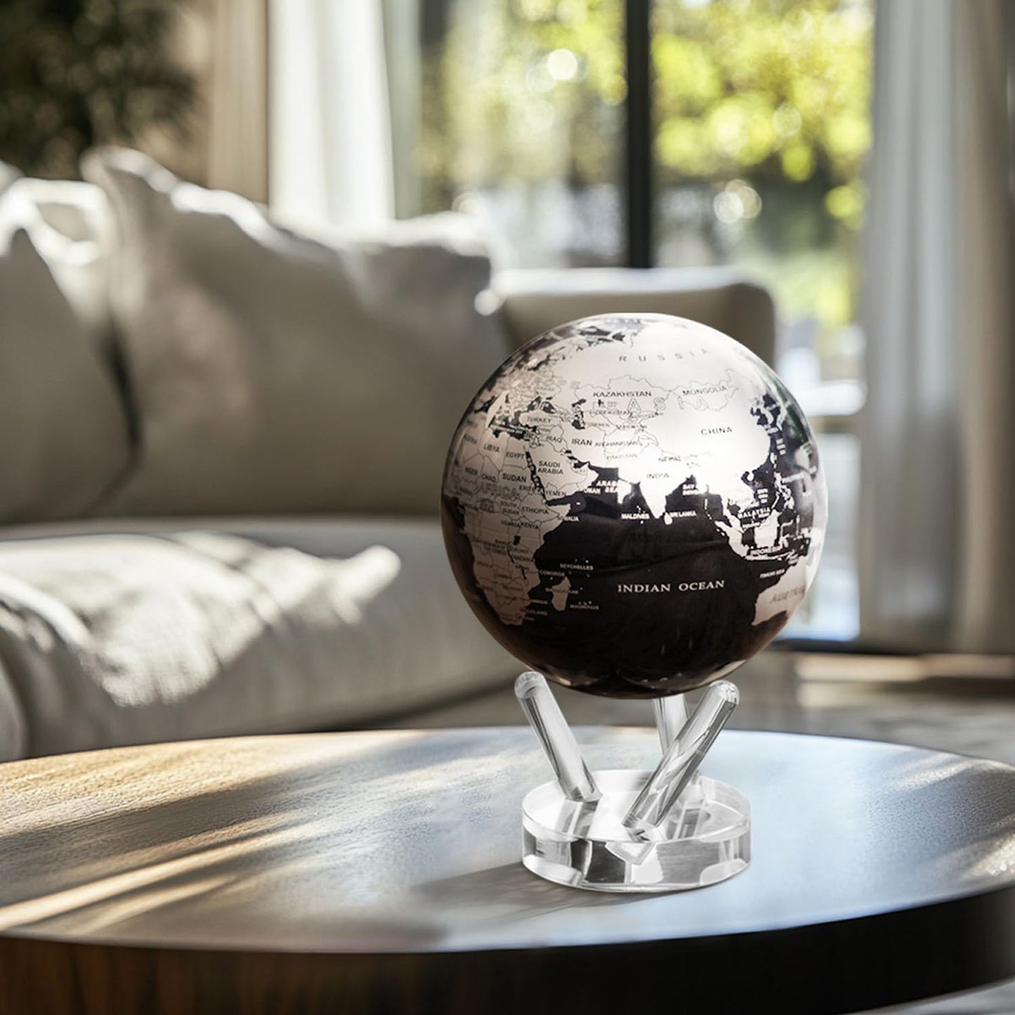 MOVA Globe - Jet Black and Silver Signature (6") | Solar-Powered Rotating Desk Globe with Minimalist Map Design | No Batteries or Cords | Modern Decor Gift