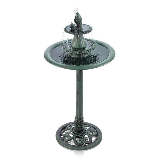 Alpine Corporation 40" Tall Outdoor 3 Tier Pedestal Water Fountain with Vintage Birdbath Accent, Garden Decor, Green