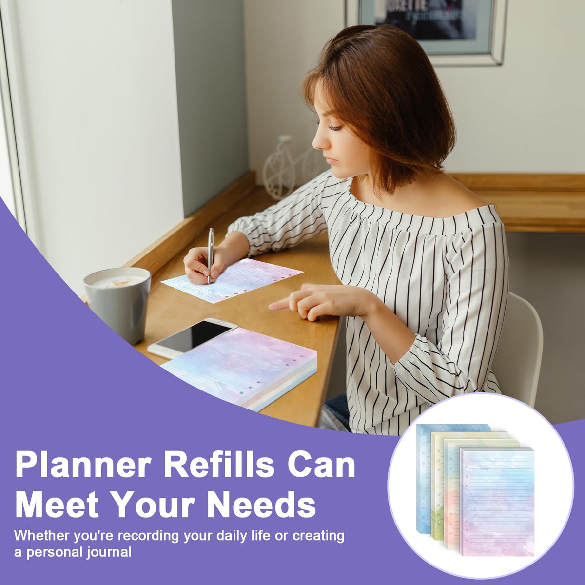 600 Sheet Watercolor A5 Refill Paper for Planner Inserts 6-Hole Loose Leaf Lined Filler Paper A5 Refillable Notebook Planner Accessories 100GSM for 6 Ring Binder Budget Planner Journal 5.6" x 8.2"