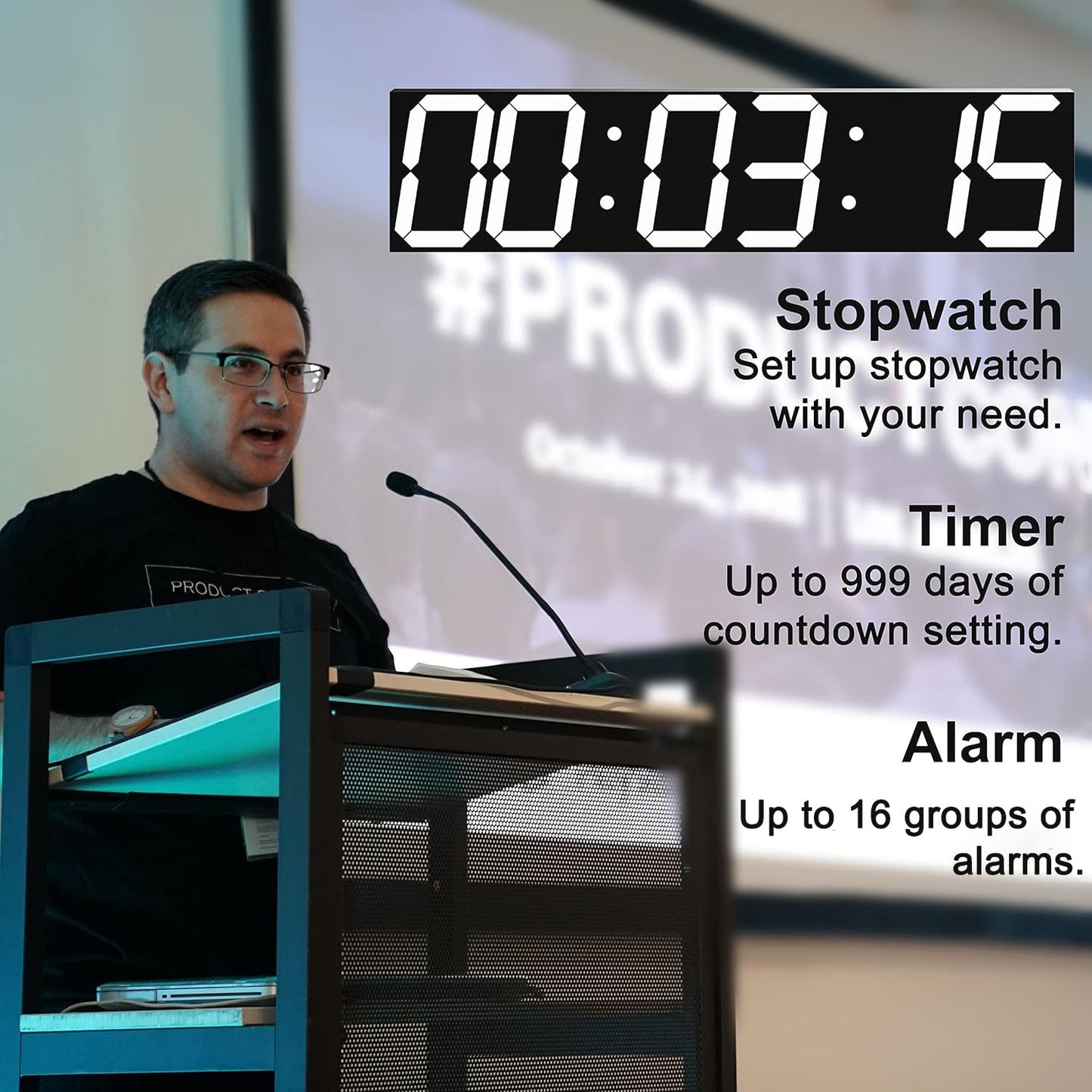 CHKOSDA Digital Wall Clock, Oversize Led Digital Clock with Auto Dimmer, Huge Countdown Timer with Remote Control, 27" Wide Led Display, 6 Digits, Wall Mount, Date and Temperature (White)