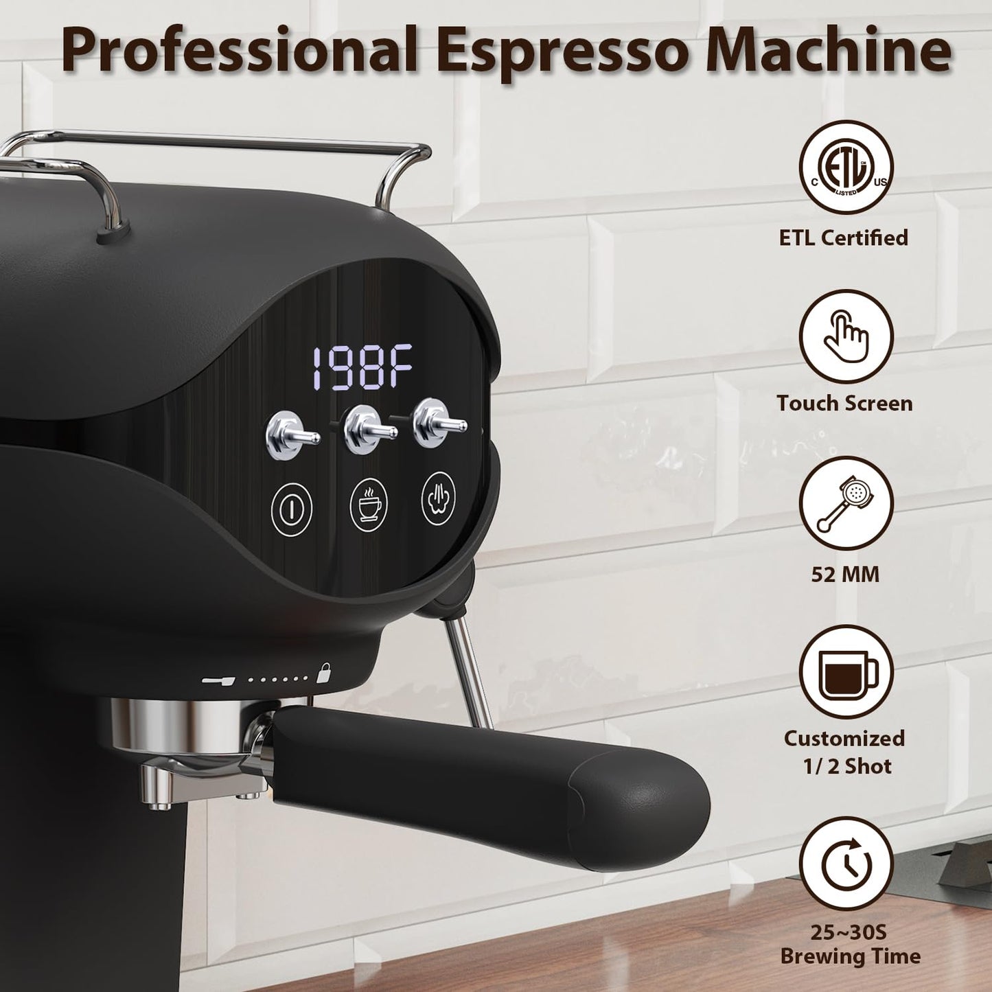 Nesskoko Espresso Machine with Steam Milk Frother Semi Automatic 20 Bar Compact Black with Toggle Switch for home Cafetera Espresso, Latte, Cappuccino, Americano, Macchiato