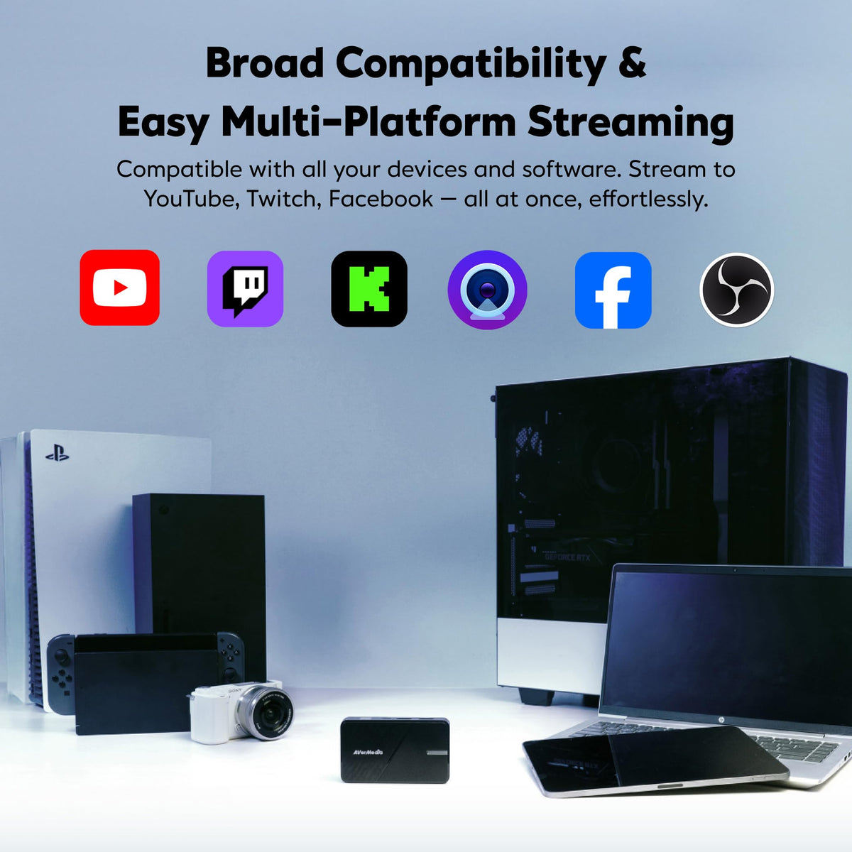 AVerMedia Capture Card for Streaming, 4K60 HDR Passthrough, 1080p60 Video Recording, Ultra-Low Latency Game Streaming for Switch 2, Xbox, PS5, PC on Twitch, OBS, Win11, Mac - StreamLine MINI+ GC311G2
