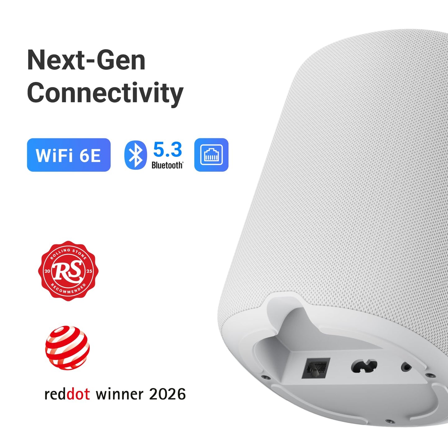 WiiM Sound Smart Speaker with 1.8″ Touch Display, Hi‑Res 24‑bit/192 kHz, AI RoomFit™ Room Correction, 100W Peak, Wi‑Fi 6E/Bluetooth 5.3, Multi‑Room & Stereo Pairing, Remote Included, White