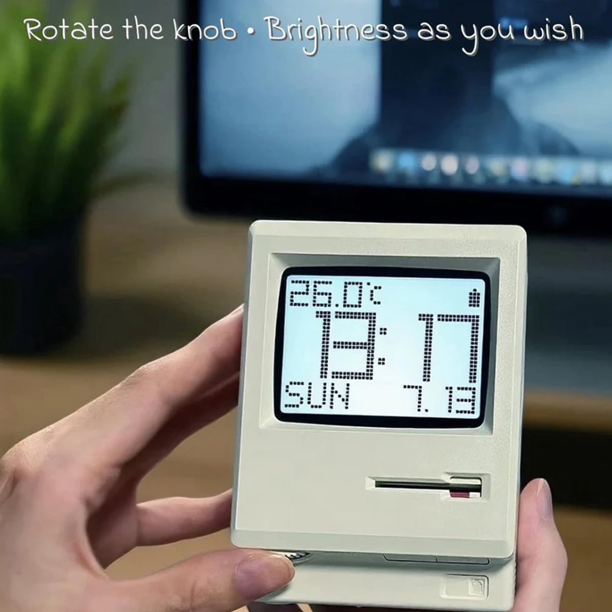 RayCue Maclock WB-8 Retro Pixel Alarm Clock - 1984 Computer-Inspired USB Desk Clock with Pixel Display, Multiple Alarms & Adjustable Brightness | Maclock Calendar, Temperature, Unique Retro Tech Gift