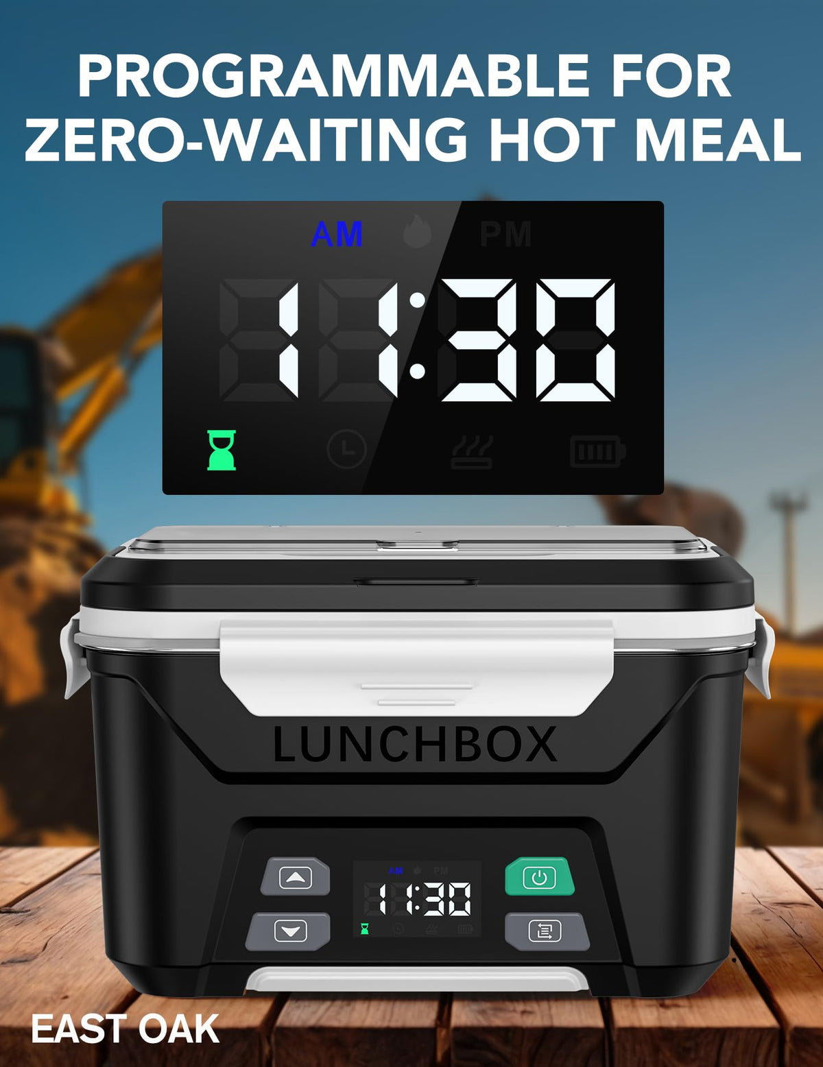 EAST OAK Cordless Electric Lunch Box for Adults, Heated Lunch Box Battery Powered with Automatic Heating, 5.5 Cups Portable Food Warmer with Insulated Carry Bag