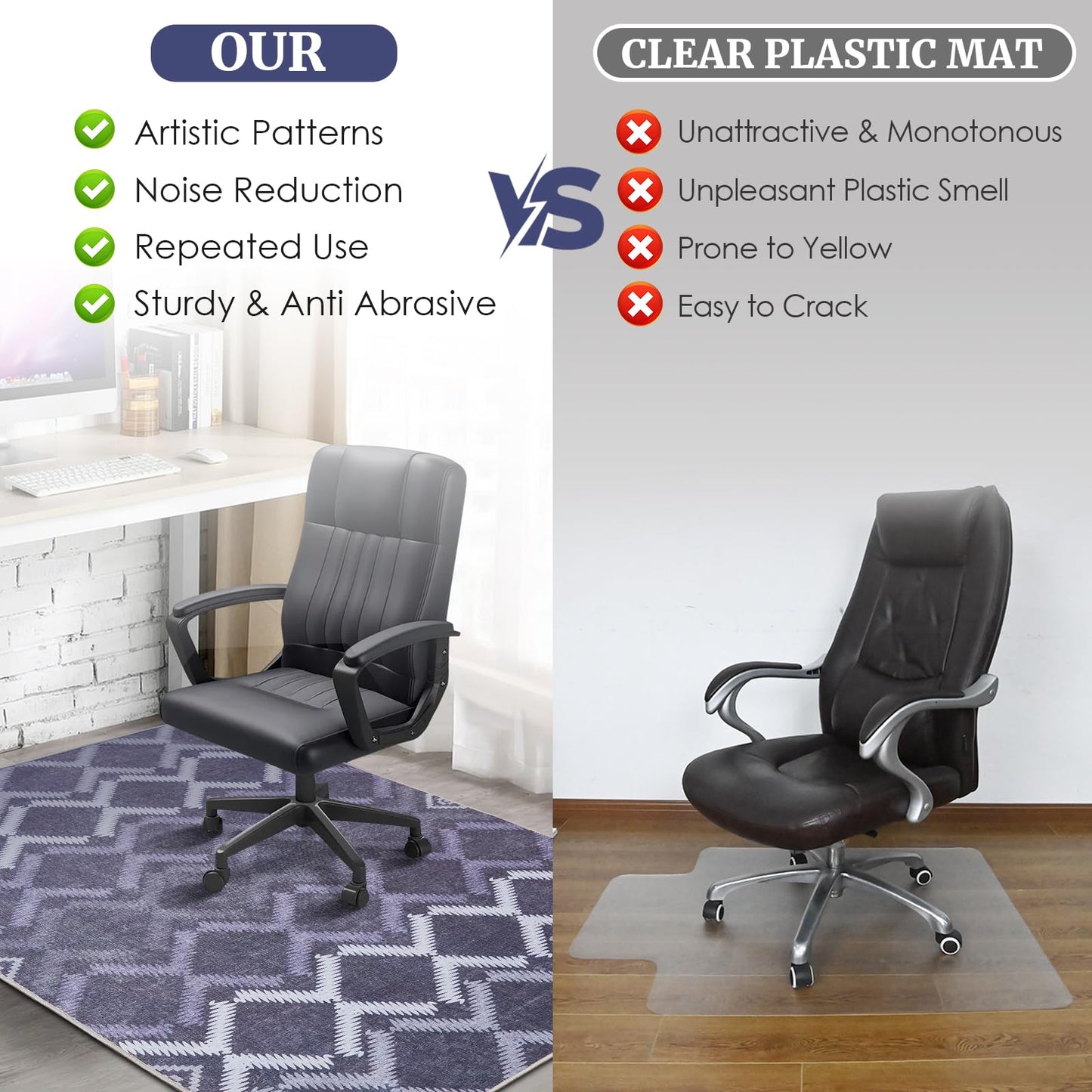 Office Chair Mat,48"x60" Desk Chair Mats,Safe Computer Chair Mat with Anti-Slip Backing,Chair Mats for Hardwood Floor with Sturdy Locked Edge,Easy to Clean Office Rug for Home/Offices
