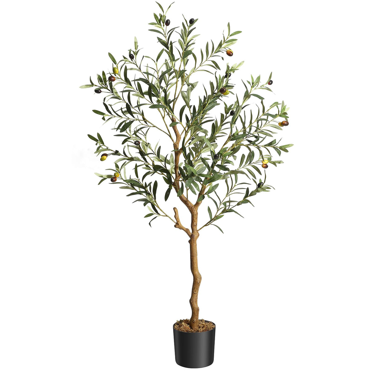 GAOMON Artificial Olive Tree 4.25FT(51in) Tall Faux Olive Trees with Silk Leaves for Home Office Living Room Decor Indoor Fake Olive Tree with Curved Wood Trunk and Lifelike Fruits 1 Pack