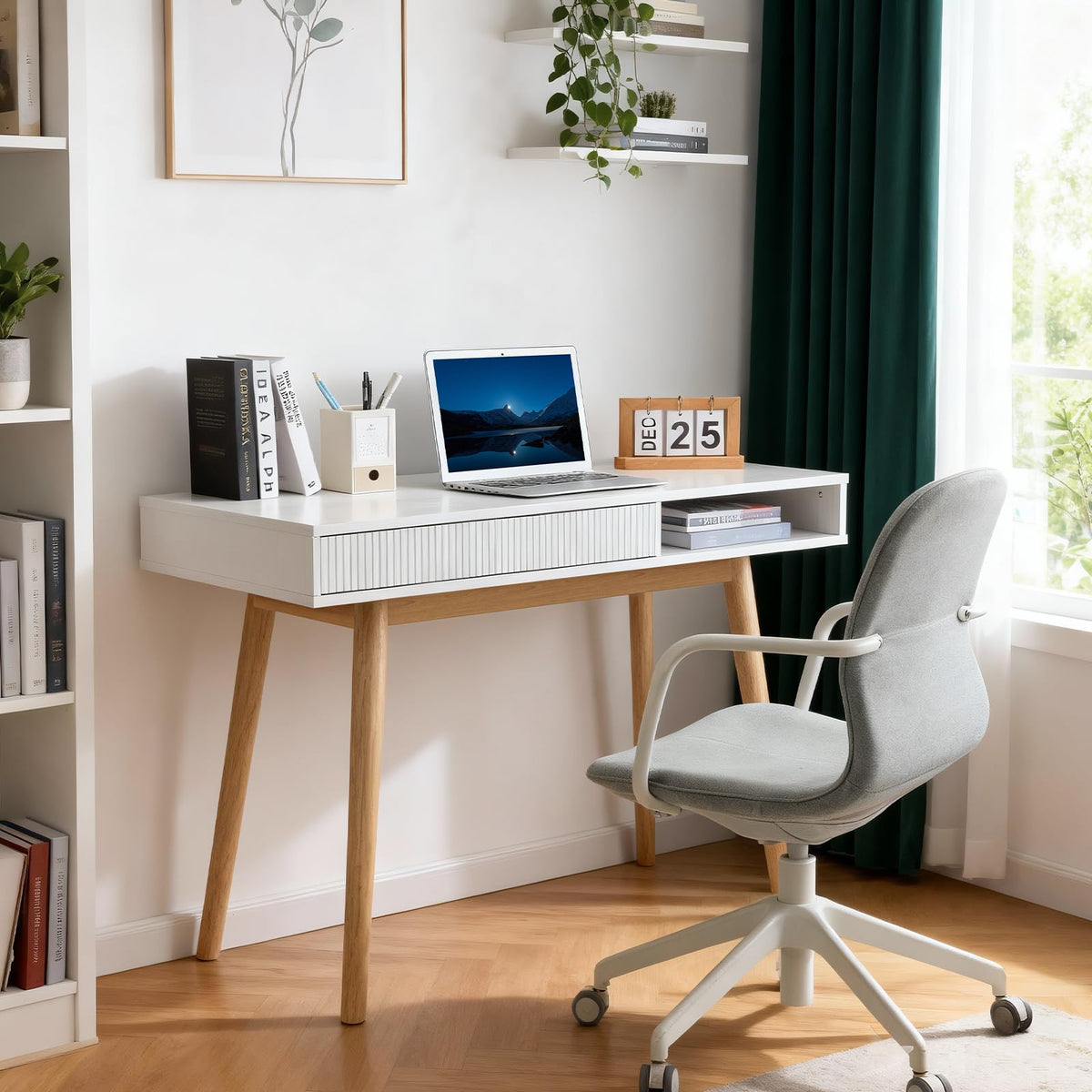 Artswish 42" Wood Modern Office Desk with Drawer, Simple Writing Desk for Home, White