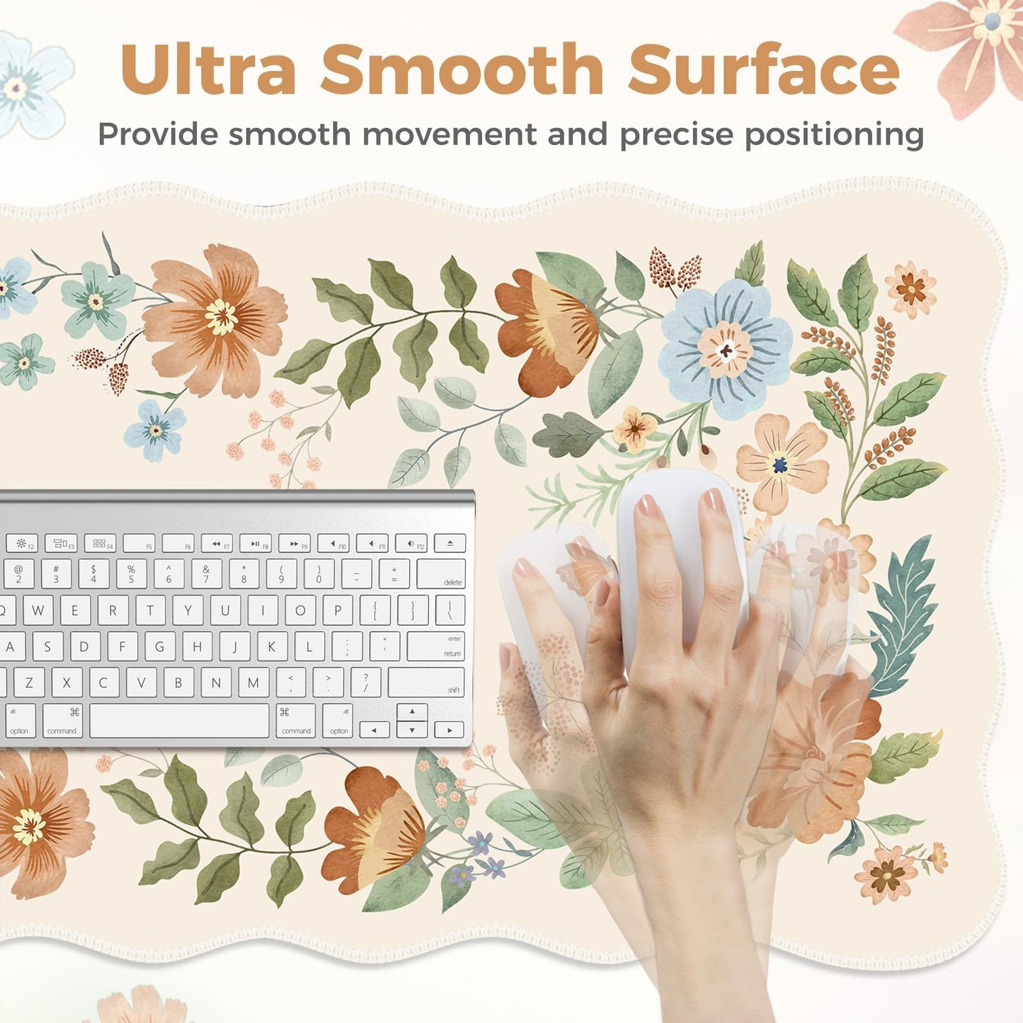Anyshock Scalloped Office Desk Cover Mat+Keyboard Wrist Rest+Mouse Wrist Rest+Coaster Set,Scalloped Desktop mat for Teacher Desk Cover,Pastel Home Office Essentials
